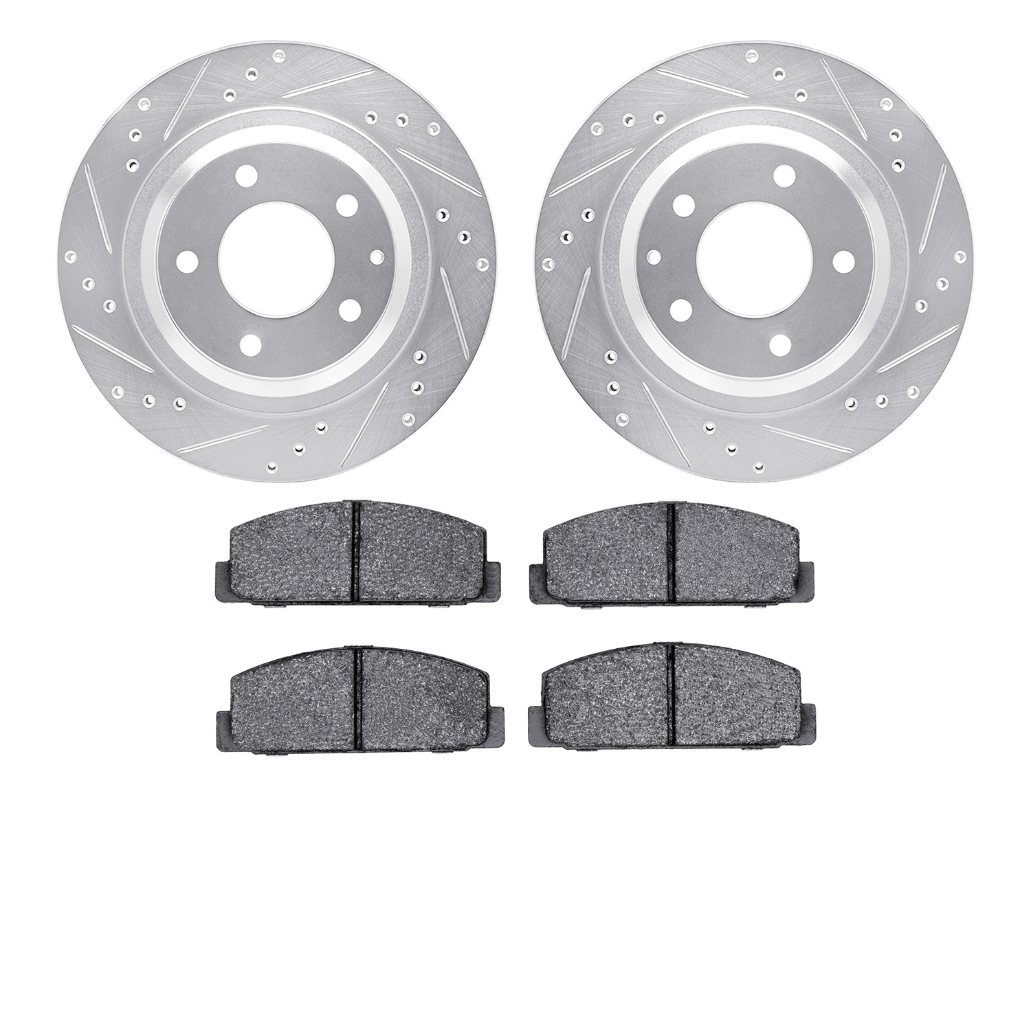 7502-80019 Drilled/Slotted Brake Rotors w/5000 Advanced Brake Pads Kit [Silver], 1993-1995 Ford/Lincoln/Mercury/Mazda, Position: