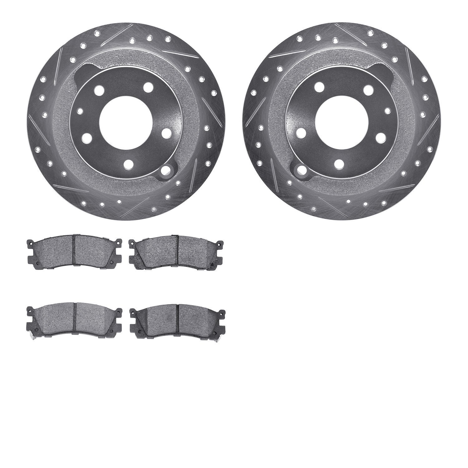 7502-80020 Drilled/Slotted Brake Rotors w/5000 Advanced Brake Pads Kit [Silver], 1995-2002 Ford/Lincoln/Mercury/Mazda, Position: