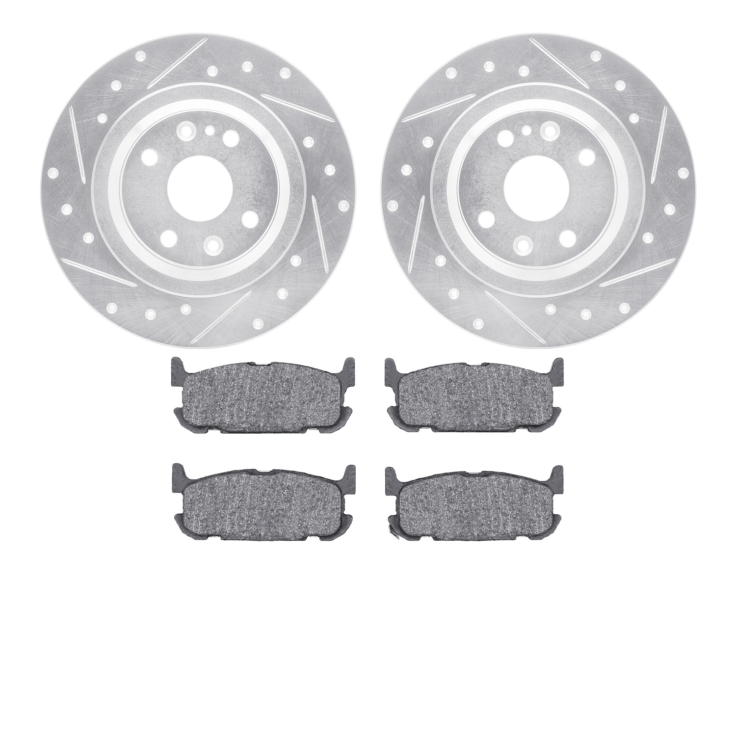 7502-80024 Drilled/Slotted Brake Rotors w/5000 Advanced Brake Pads Kit [Silver], 2001-2005 Ford/Lincoln/Mercury/Mazda, Position: