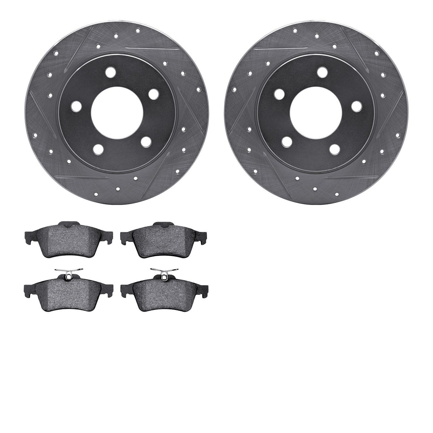 7502-80026 Drilled/Slotted Brake Rotors w/5000 Advanced Brake Pads Kit [Silver], 2004-2013 Ford/Lincoln/Mercury/Mazda, Position: