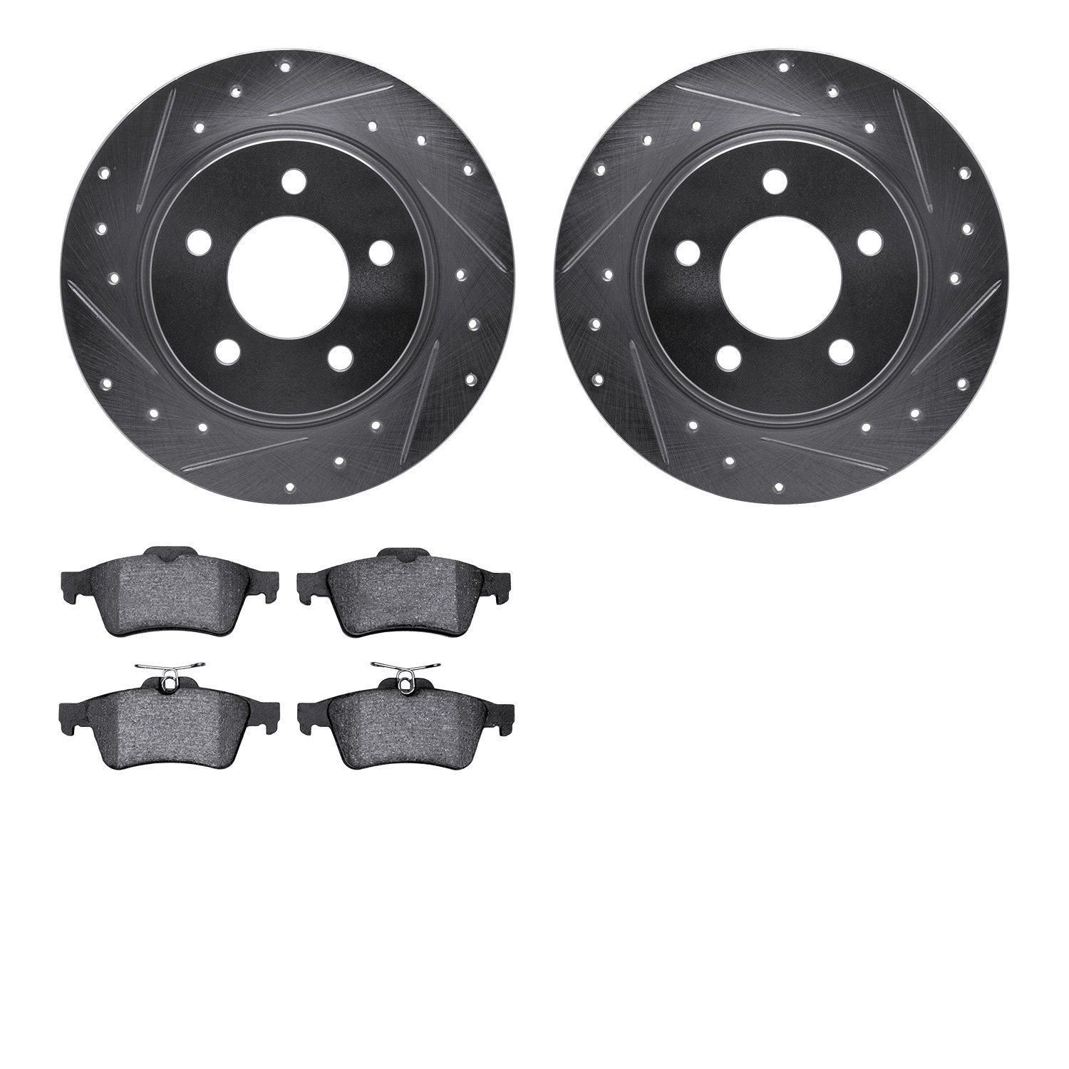 7502-80029 Drilled/Slotted Brake Rotors w/5000 Advanced Brake Pads Kit [Silver], 2004-2013 Ford/Lincoln/Mercury/Mazda, Position: