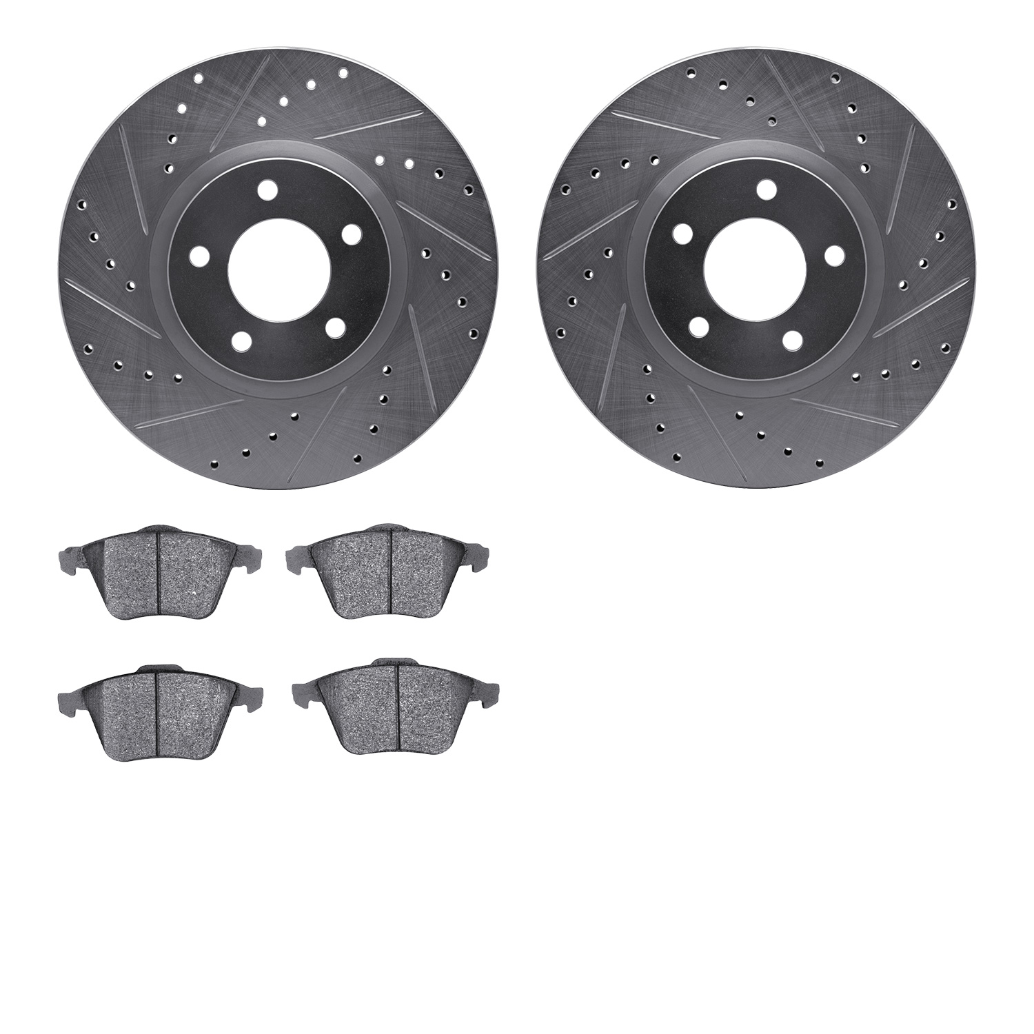 7502-80035 Drilled/Slotted Brake Rotors w/5000 Advanced Brake Pads Kit [Silver], 2007-2013 Ford/Lincoln/Mercury/Mazda, Position: