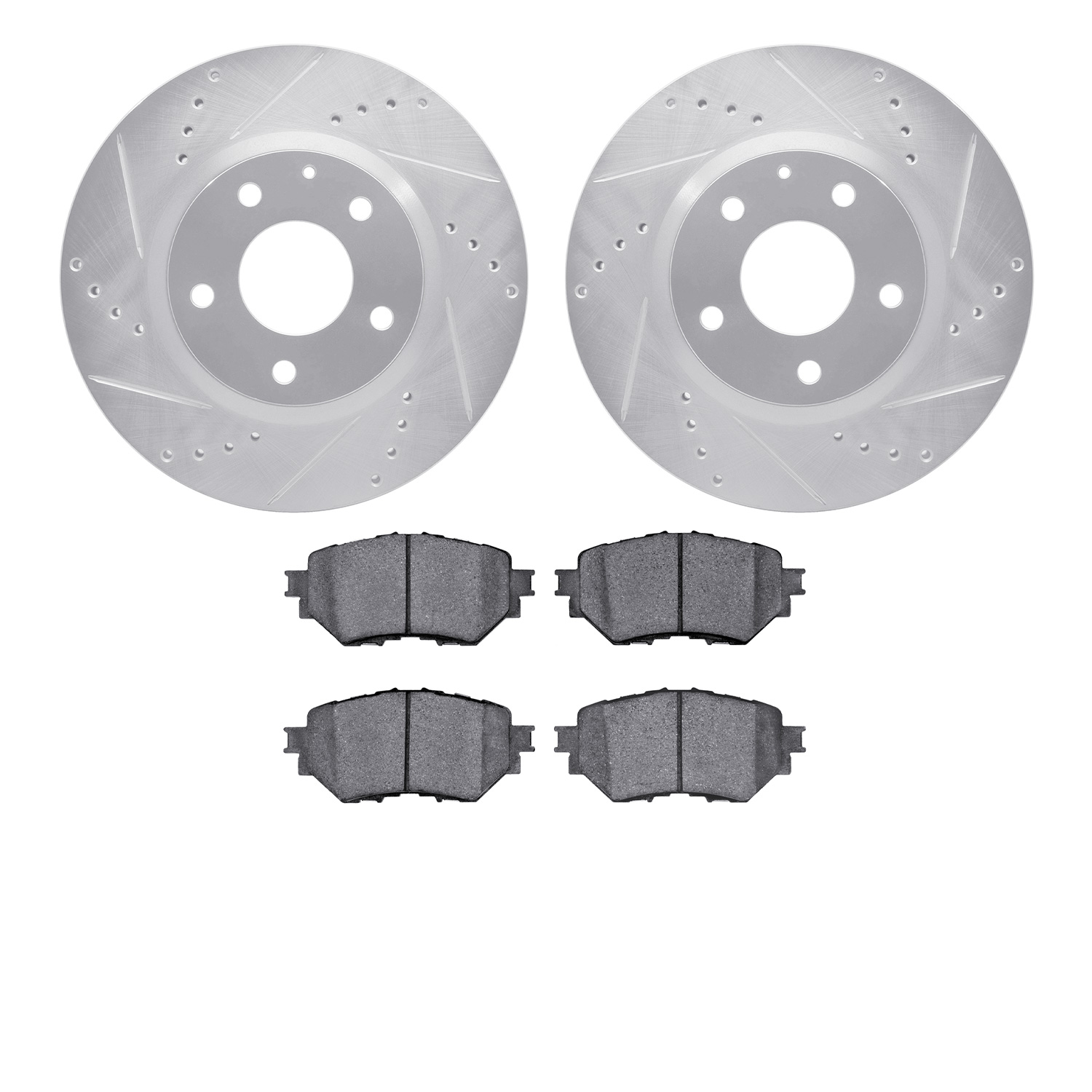 7502-80041 Drilled/Slotted Brake Rotors w/5000 Advanced Brake Pads Kit [Silver], 2017-2018 Ford/Lincoln/Mercury/Mazda, Position: