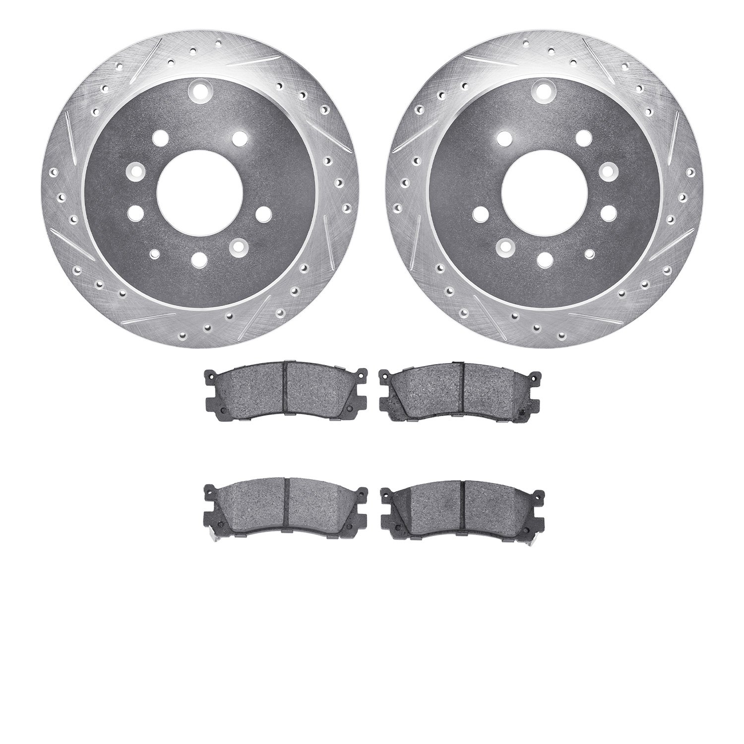 7502-80045 Drilled/Slotted Brake Rotors w/5000 Advanced Brake Pads Kit [Silver], 1992-1998 Ford/Lincoln/Mercury/Mazda, Position:
