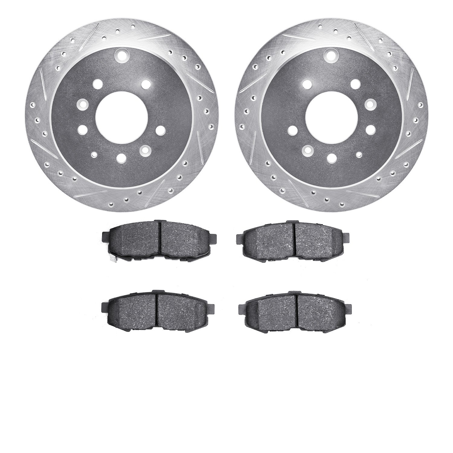 7502-80046 Drilled/Slotted Brake Rotors w/5000 Advanced Brake Pads Kit [Silver], 2004-2006 Ford/Lincoln/Mercury/Mazda, Position:
