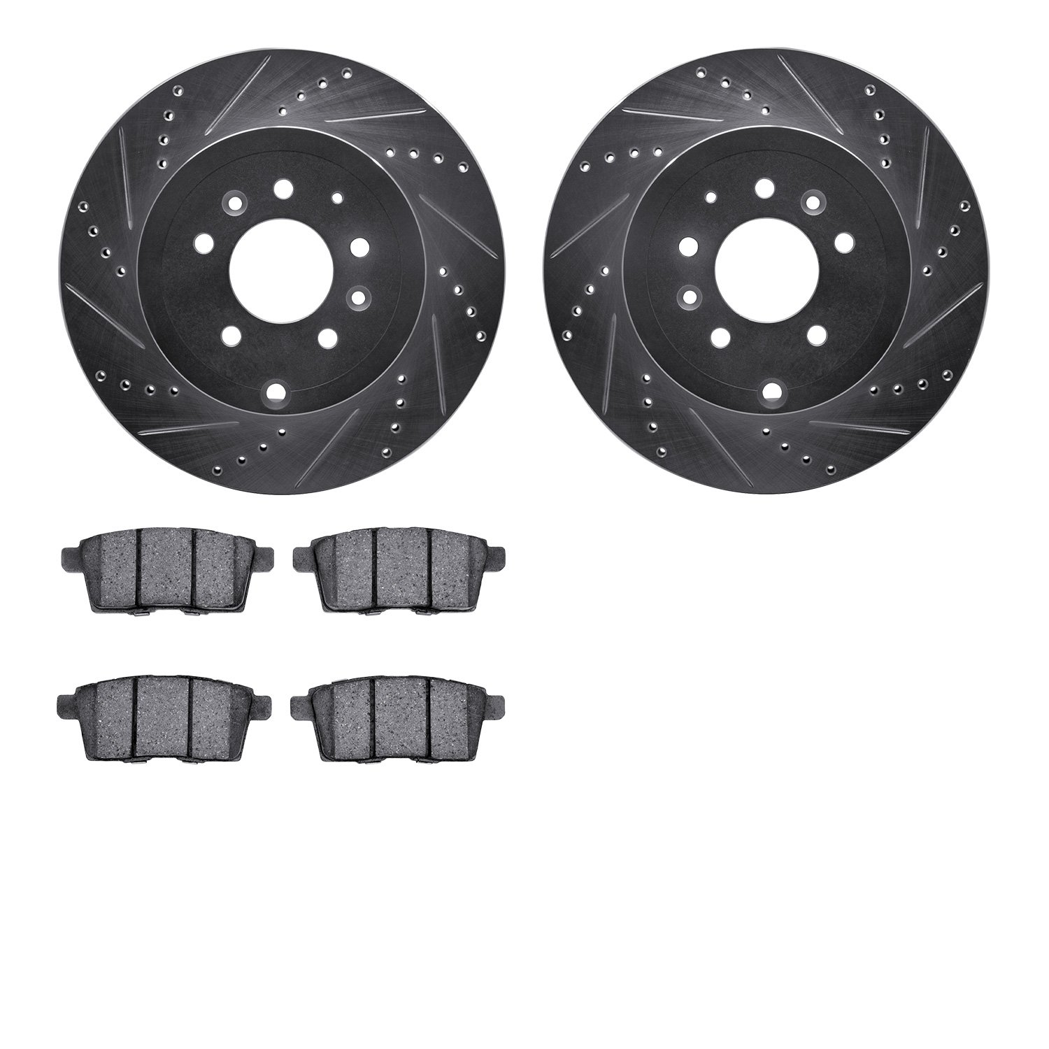 7502-80059 Drilled/Slotted Brake Rotors w/5000 Advanced Brake Pads Kit [Silver], 2007-2015 Ford/Lincoln/Mercury/Mazda, Position:
