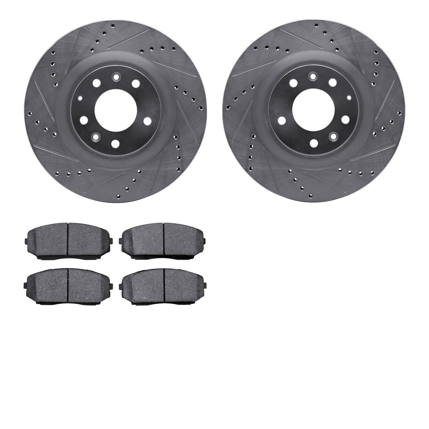 7502-80062 Drilled/Slotted Brake Rotors w/5000 Advanced Brake Pads Kit [Silver], 2007-2015 Ford/Lincoln/Mercury/Mazda, Position: