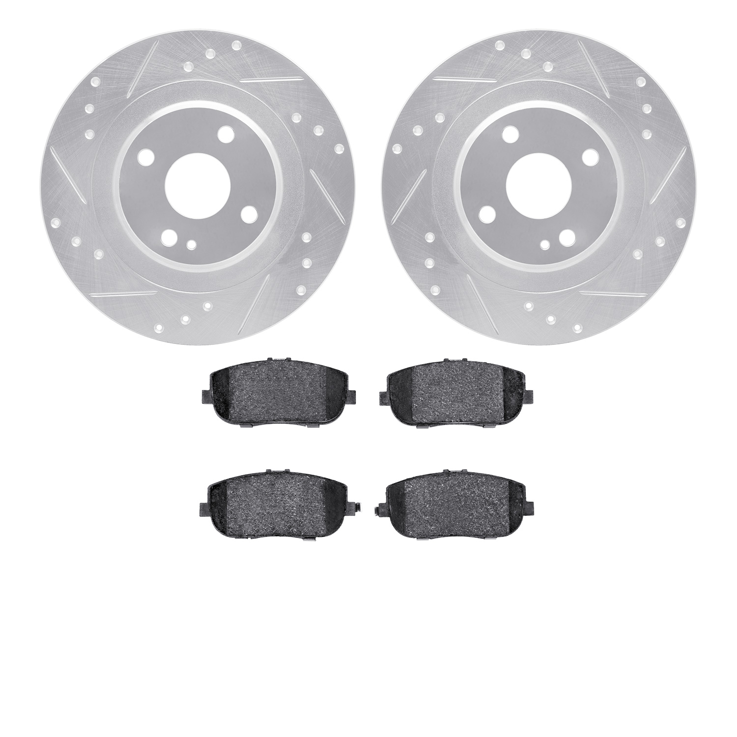 7502-80068 Drilled/Slotted Brake Rotors w/5000 Advanced Brake Pads Kit [Silver], Fits Select Multiple Makes/Models, Position: Re