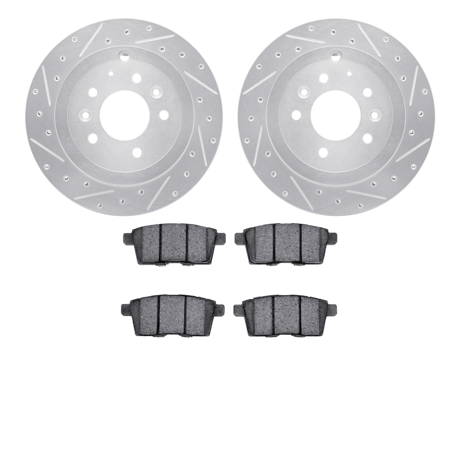 7502-80069 Drilled/Slotted Brake Rotors w/5000 Advanced Brake Pads Kit [Silver], 2007-2012 Ford/Lincoln/Mercury/Mazda, Position: