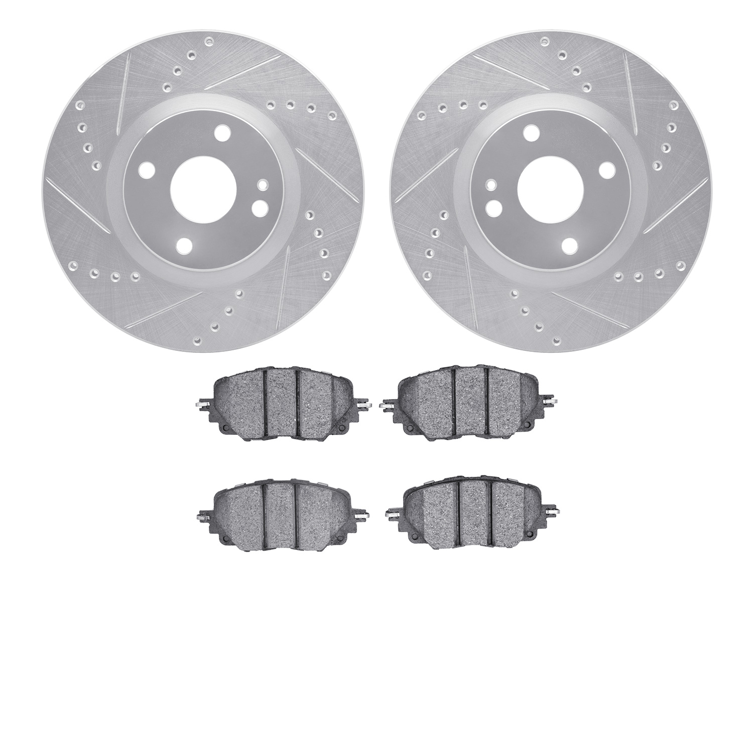 7502-80071 Drilled/Slotted Brake Rotors w/5000 Advanced Brake Pads Kit [Silver], Fits Select Multiple Makes/Models, Position: Fr