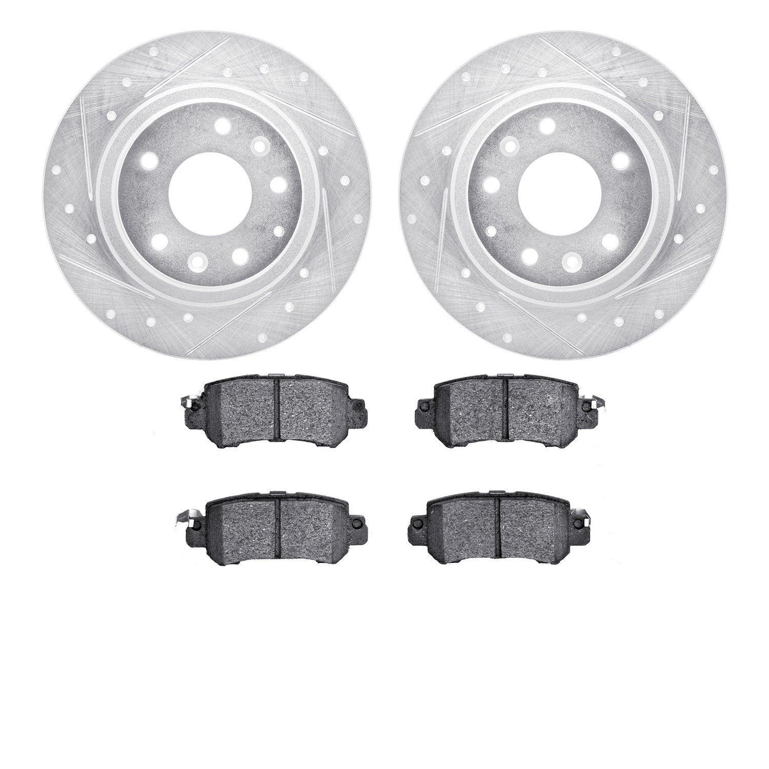 7502-80072 Drilled/Slotted Brake Rotors w/5000 Advanced Brake Pads Kit [Silver], 2016-2018 Ford/Lincoln/Mercury/Mazda, Position: