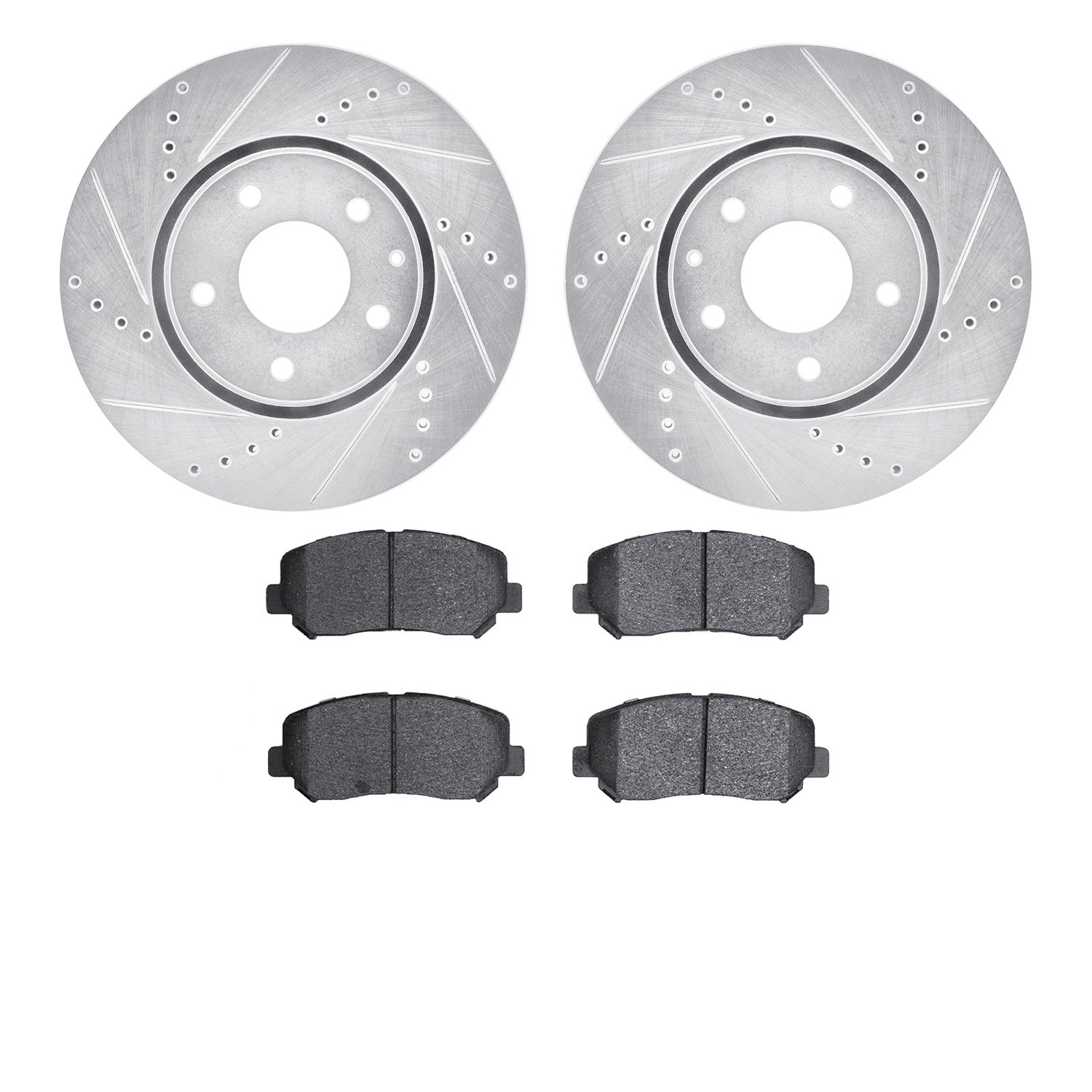 7502-80074 Drilled/Slotted Brake Rotors w/5000 Advanced Brake Pads Kit [Silver], Fits Select Ford/Lincoln/Mercury/Mazda, Positio