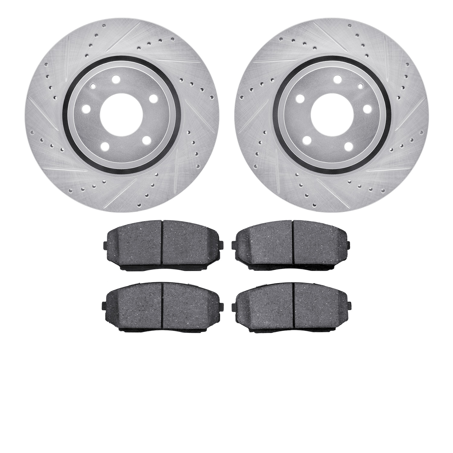 7502-80078 Drilled/Slotted Brake Rotors w/5000 Advanced Brake Pads Kit [Silver], Fits Select Ford/Lincoln/Mercury/Mazda, Positio