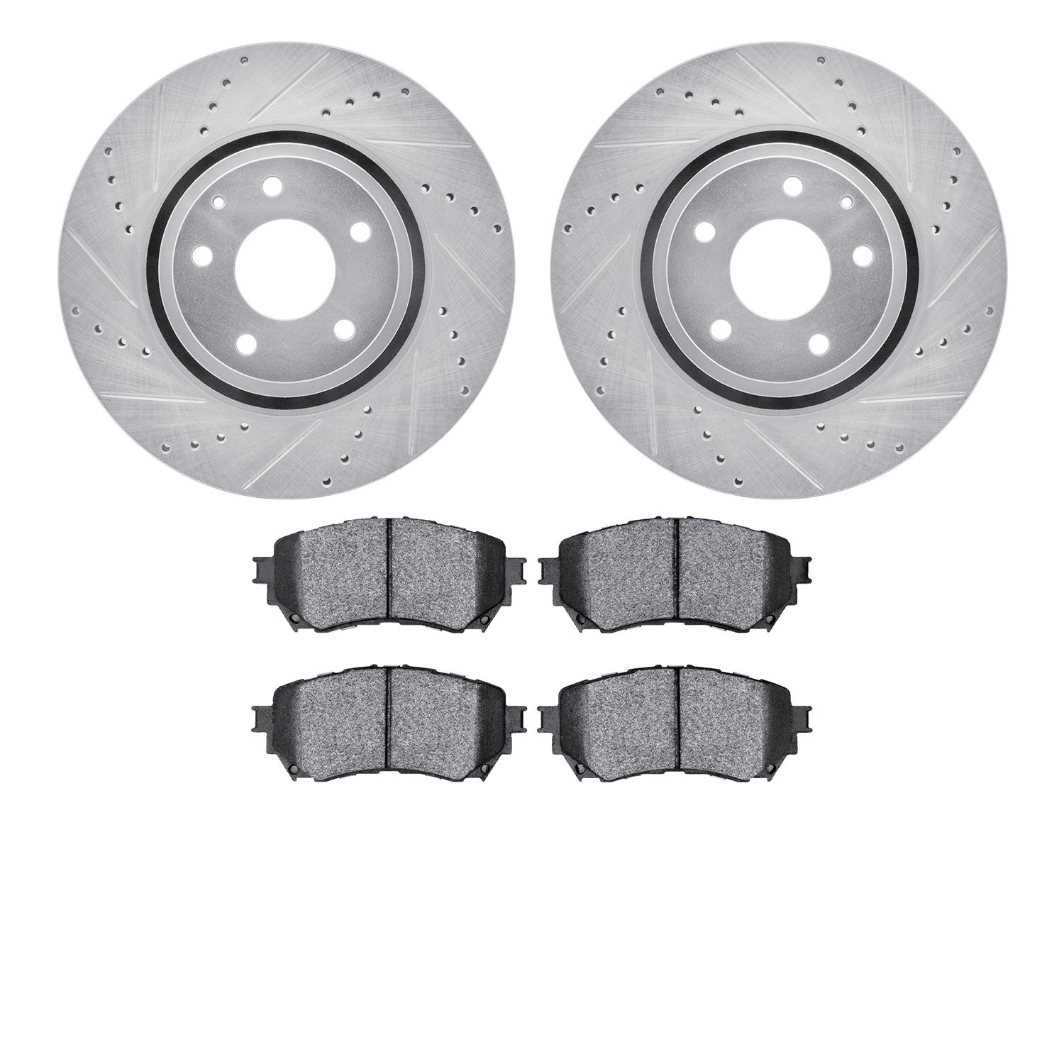 7502-80079 Drilled/Slotted Brake Rotors w/5000 Advanced Brake Pads Kit [Silver], 2018-2021 Ford/Lincoln/Mercury/Mazda, Position: