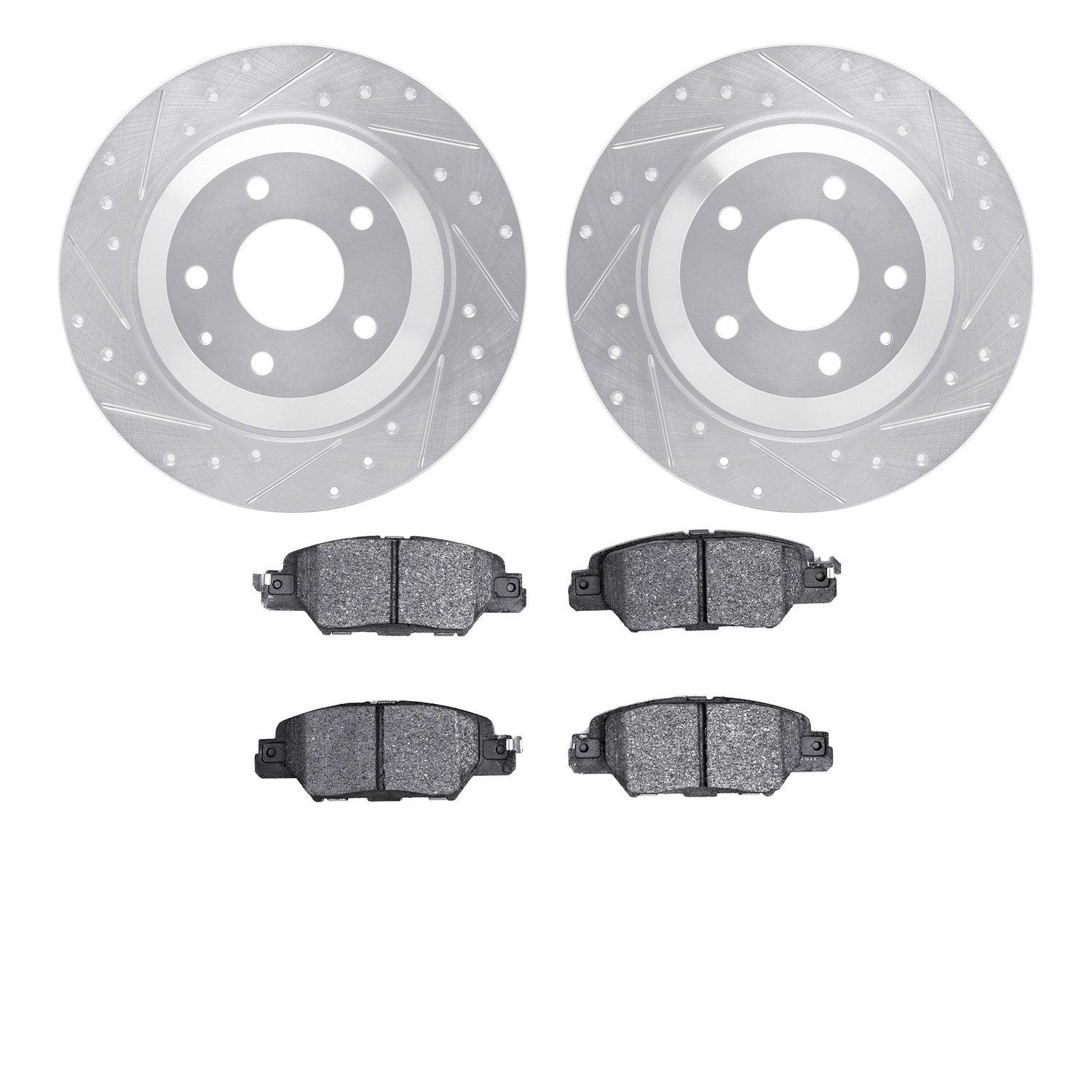 7502-80085 Drilled/Slotted Brake Rotors w/5000 Advanced Brake Pads Kit [Silver], 2016-2018 Ford/Lincoln/Mercury/Mazda, Position: