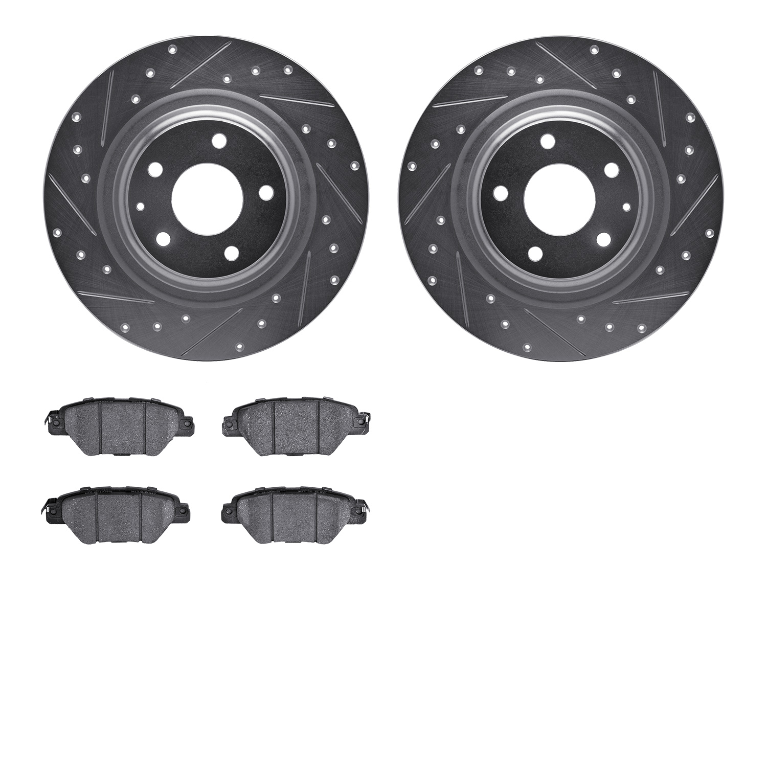 7502-80087 Drilled/Slotted Brake Rotors w/5000 Advanced Brake Pads Kit [Silver], Fits Select Ford/Lincoln/Mercury/Mazda, Positio