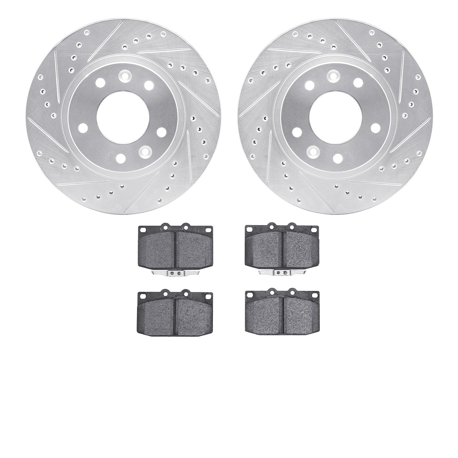 7502-80103 Drilled/Slotted Brake Rotors w/5000 Advanced Brake Pads Kit [Silver], 1993-1995 Ford/Lincoln/Mercury/Mazda, Position: