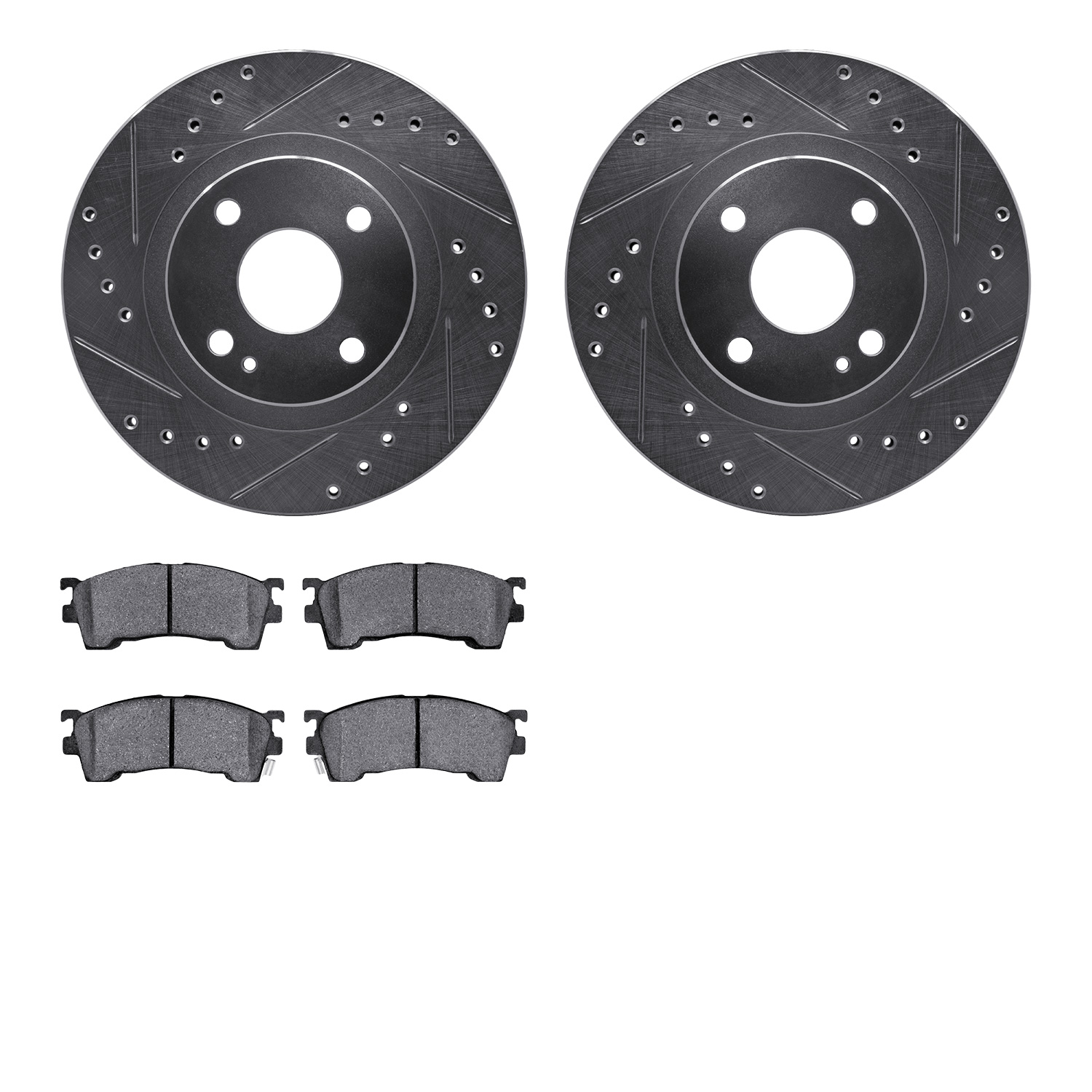 7502-80163 Drilled/Slotted Brake Rotors w/5000 Advanced Brake Pads Kit [Silver], 1999-2000 Ford/Lincoln/Mercury/Mazda, Position:
