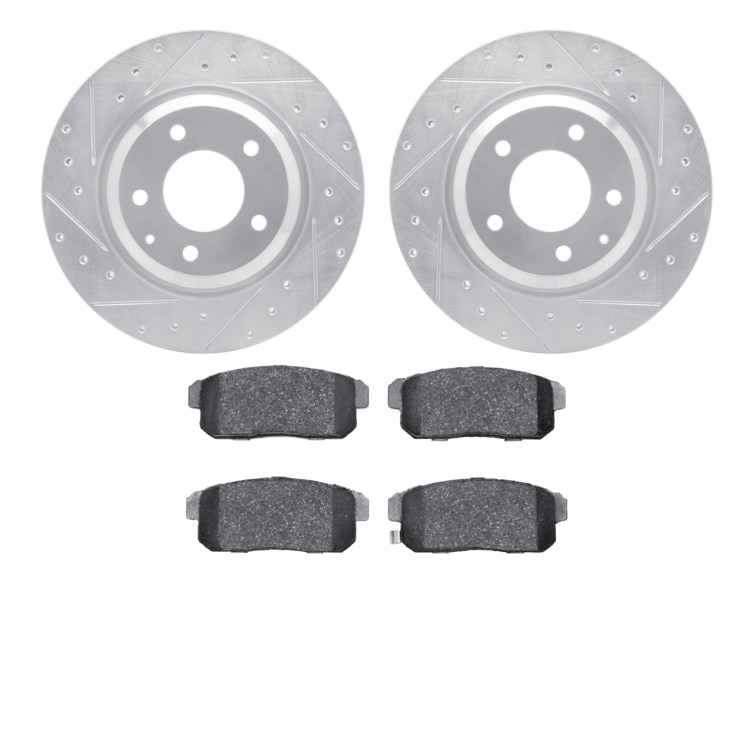 7502-80214 Drilled/Slotted Brake Rotors w/5000 Advanced Brake Pads Kit [Silver], 2004-2011 Ford/Lincoln/Mercury/Mazda, Position: