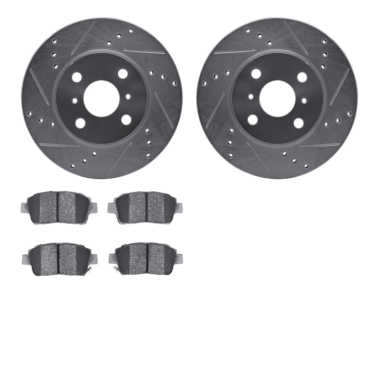 7502-91001 Drilled/Slotted Brake Rotors w/5000 Advanced Brake Pads Kit [Silver], 2012-2015 Lexus/Toyota/Scion, Position: Front