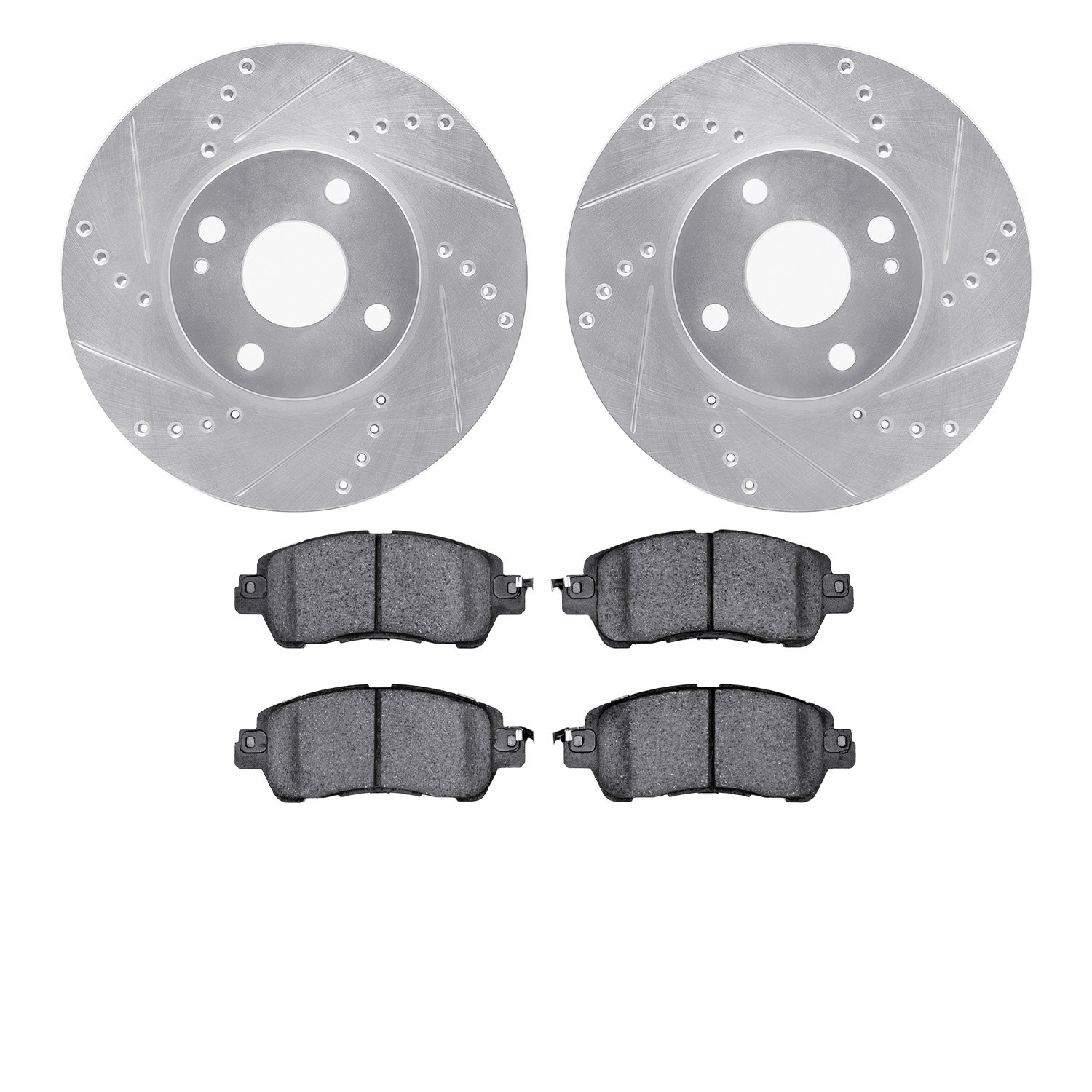 7502-91005 Drilled/Slotted Brake Rotors w/5000 Advanced Brake Pads Kit [Silver], 2016-2020 Multiple Makes/Models, Position: Fron