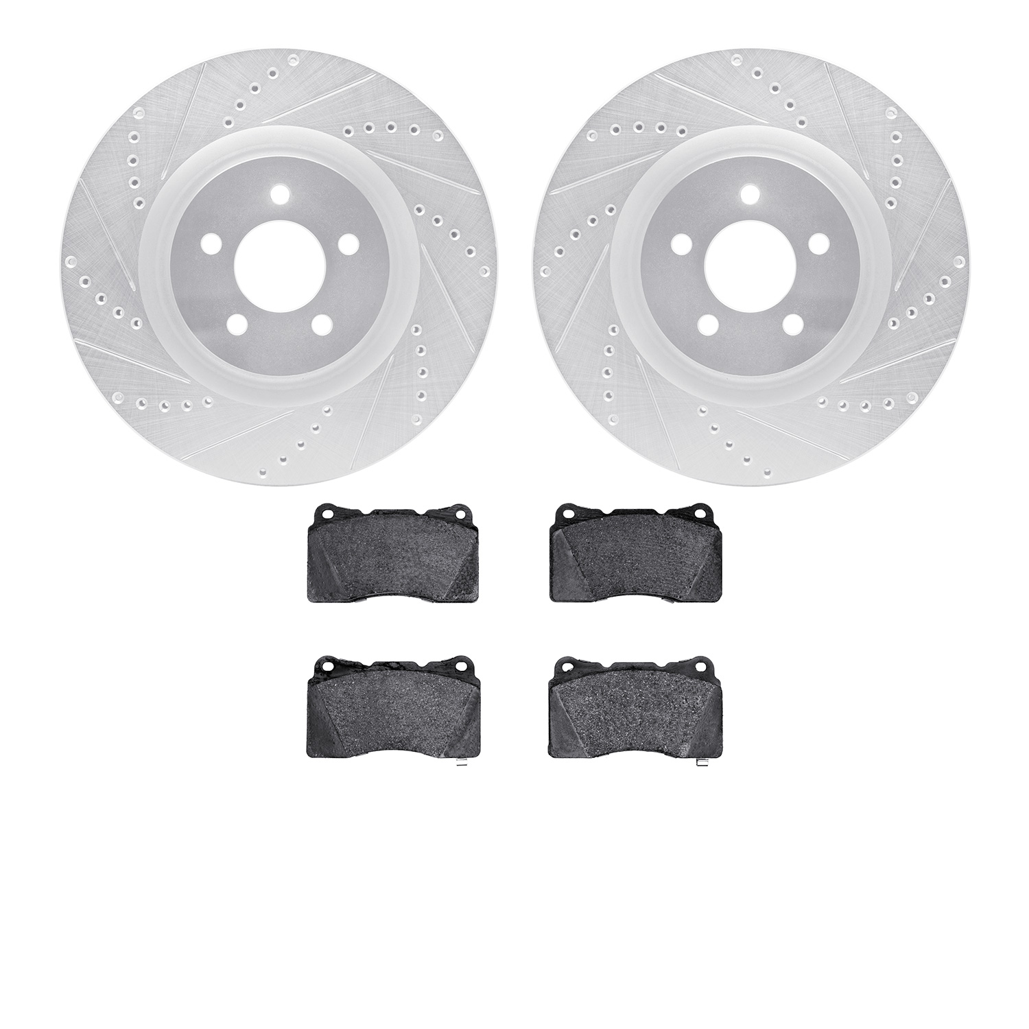 7502-99054 Drilled/Slotted Brake Rotors w/5000 Advanced Brake Pads Kit [Silver], 2011-2014 Ford/Lincoln/Mercury/Mazda, Position: