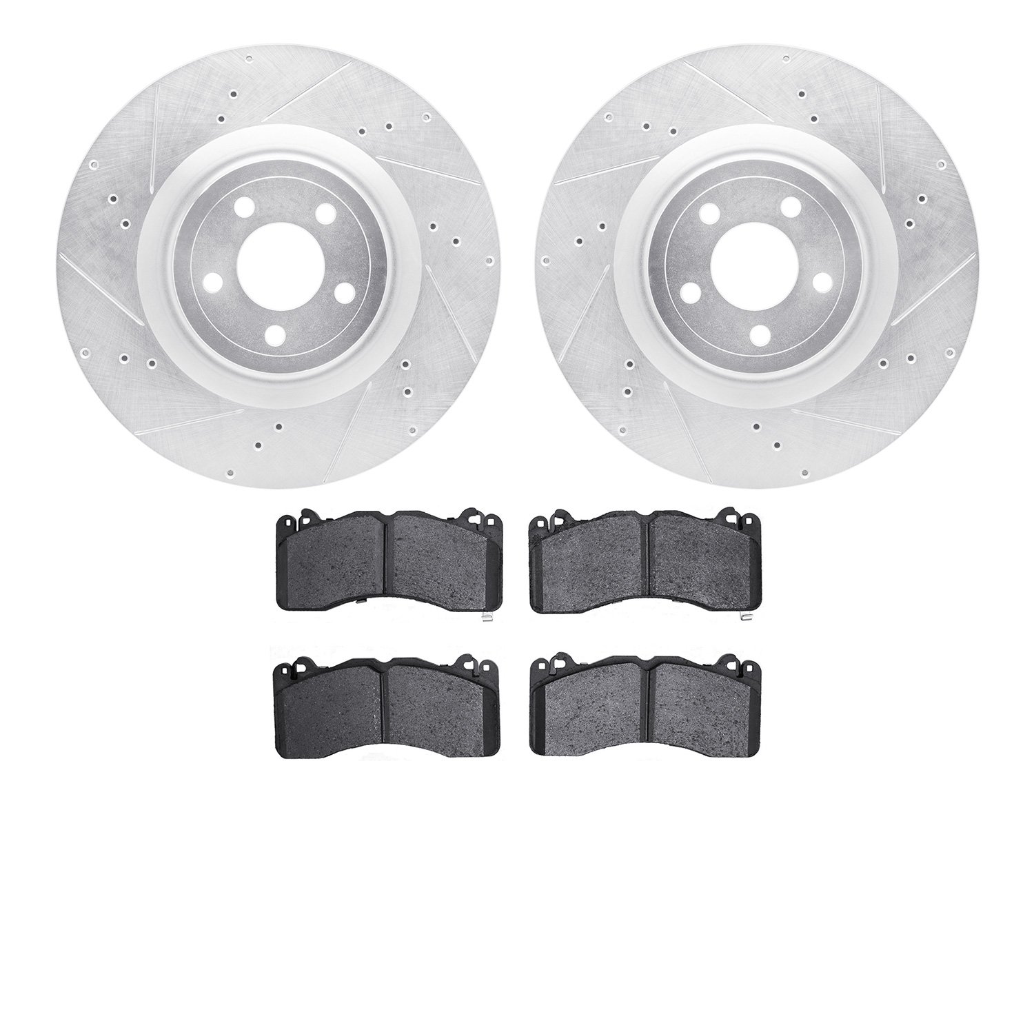 7502-99161 Drilled/Slotted Brake Rotors w/5000 Advanced Brake Pads Kit [Silver], Fits Select Ford/Lincoln/Mercury/Mazda, Positio