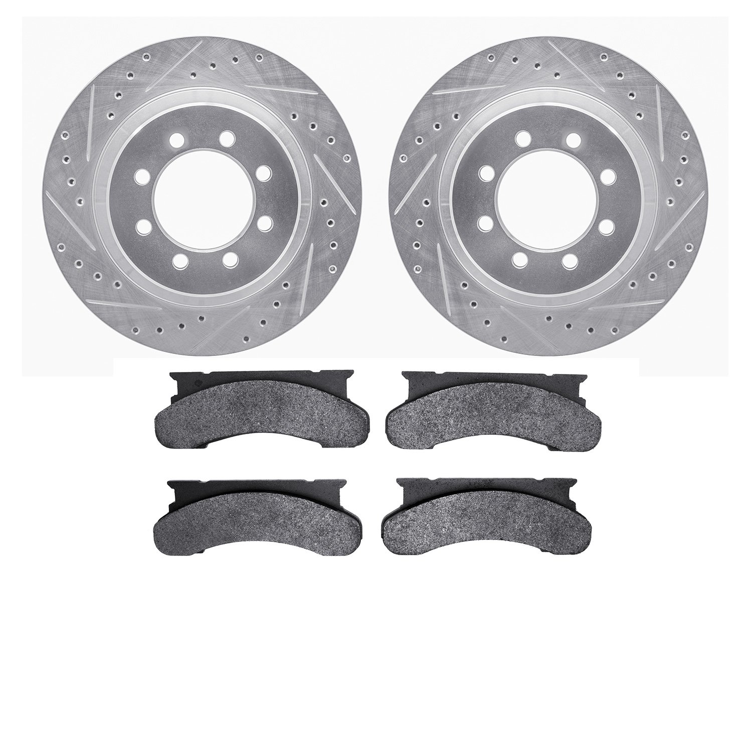 7502-99239 Drilled/Slotted Brake Rotors w/5000 Advanced Brake Pads Kit [Silver], 1975-1994 Ford/Lincoln/Mercury/Mazda, Position: