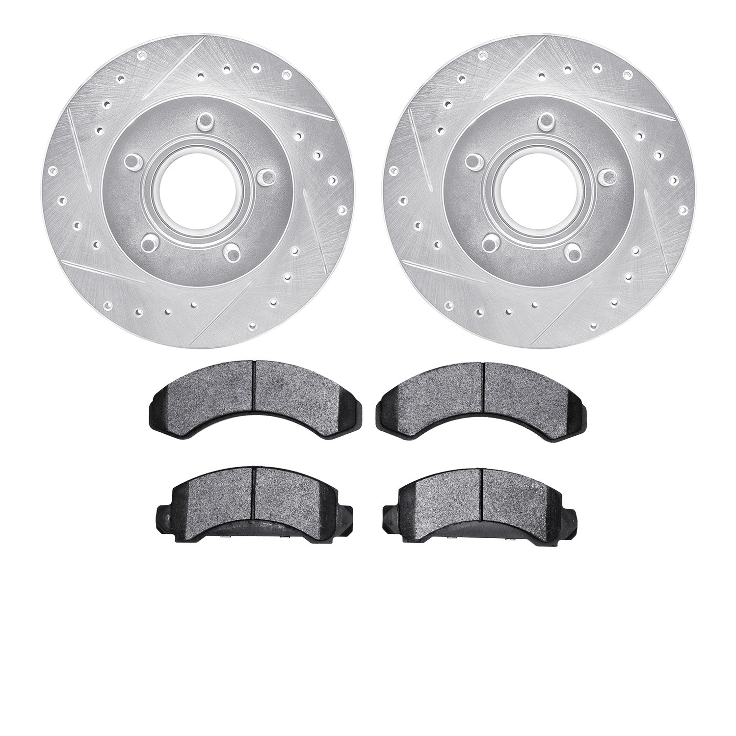 7502-99287 Drilled/Slotted Brake Rotors w/5000 Advanced Brake Pads Kit [Silver], 1990-1994 Ford/Lincoln/Mercury/Mazda, Position: