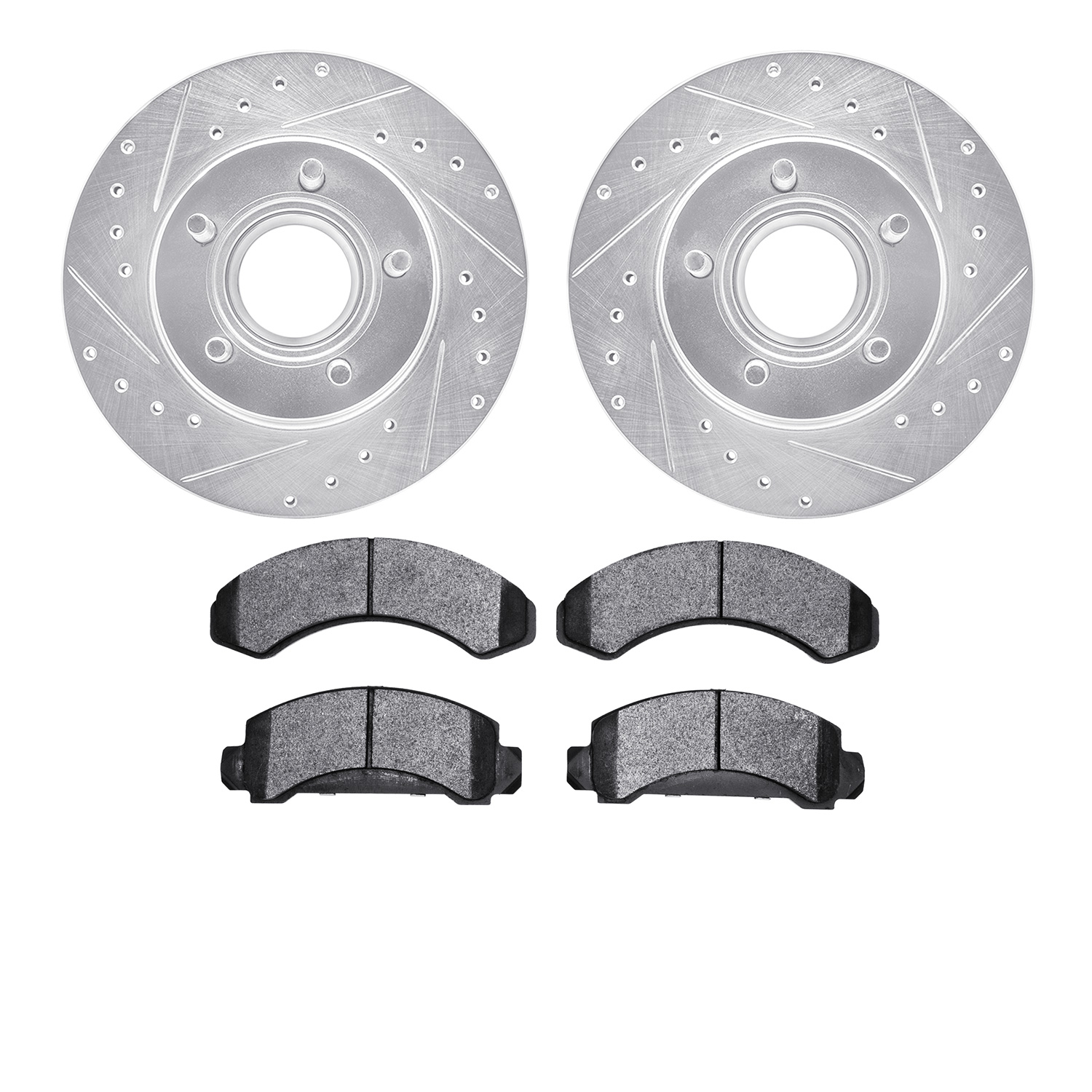 7502-99297 Drilled/Slotted Brake Rotors w/5000 Advanced Brake Pads Kit [Silver], 1993-1994 Ford/Lincoln/Mercury/Mazda, Position: