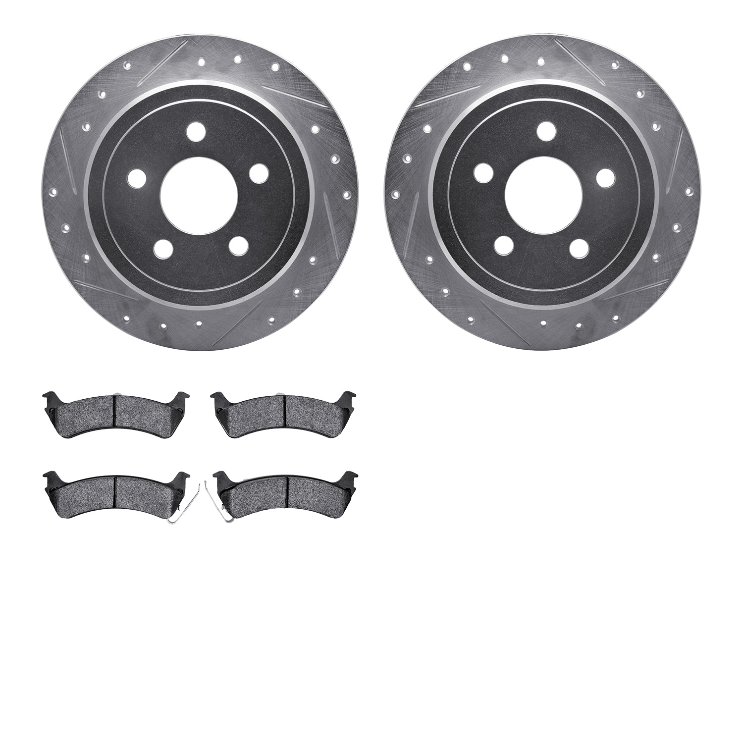 7502-99336 Drilled/Slotted Brake Rotors w/5000 Advanced Brake Pads Kit [Silver], 1995-2003 Ford/Lincoln/Mercury/Mazda, Position: