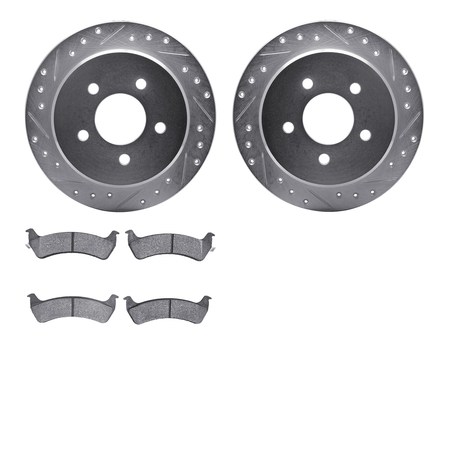 7502-99357 Drilled/Slotted Brake Rotors w/5000 Advanced Brake Pads Kit [Silver], 2001-2002 Ford/Lincoln/Mercury/Mazda, Position: