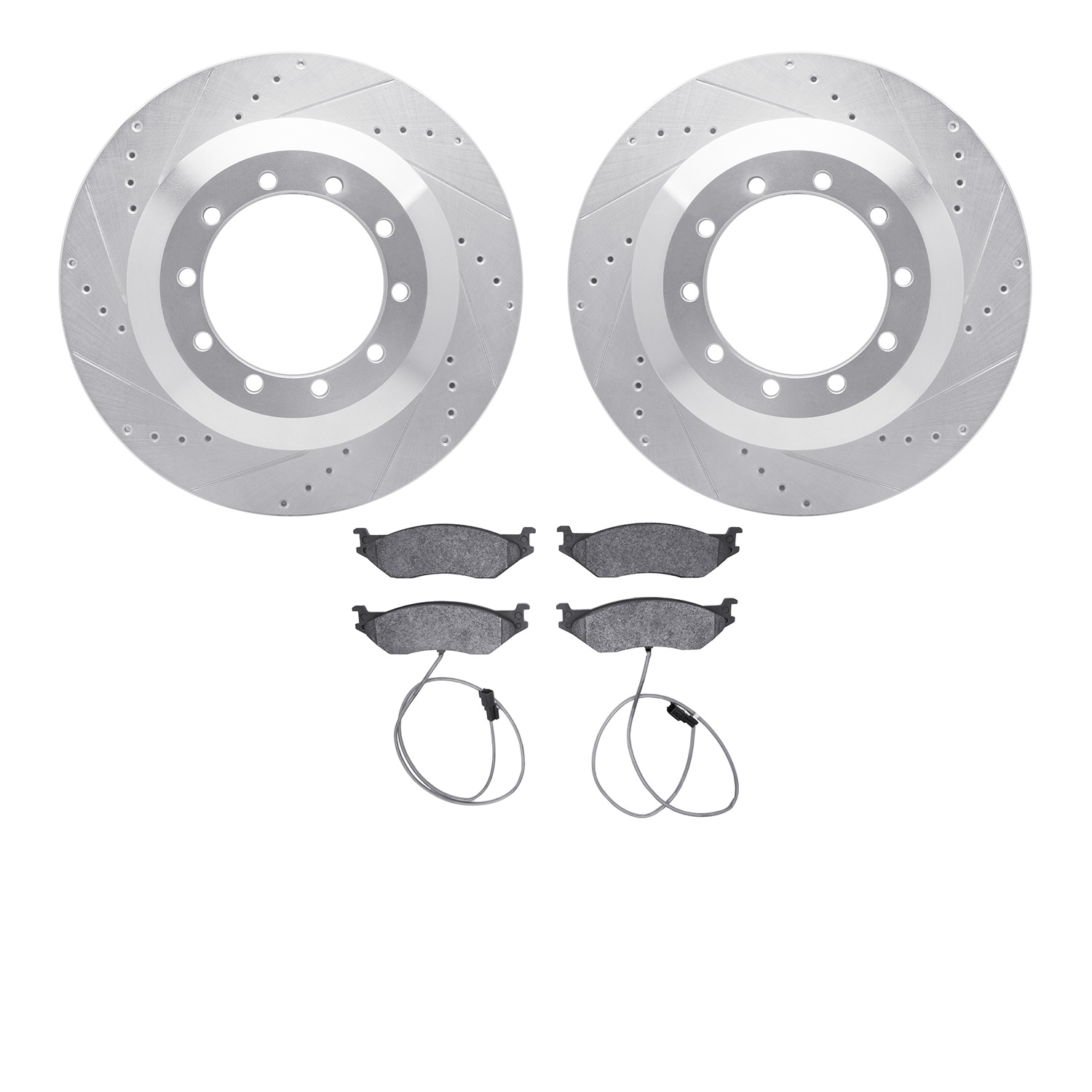 7502-99416 Drilled/Slotted Brake Rotors w/5000 Advanced Brake Pads Kit [Silver], 2017-2019 Ford/Lincoln/Mercury/Mazda, Position: