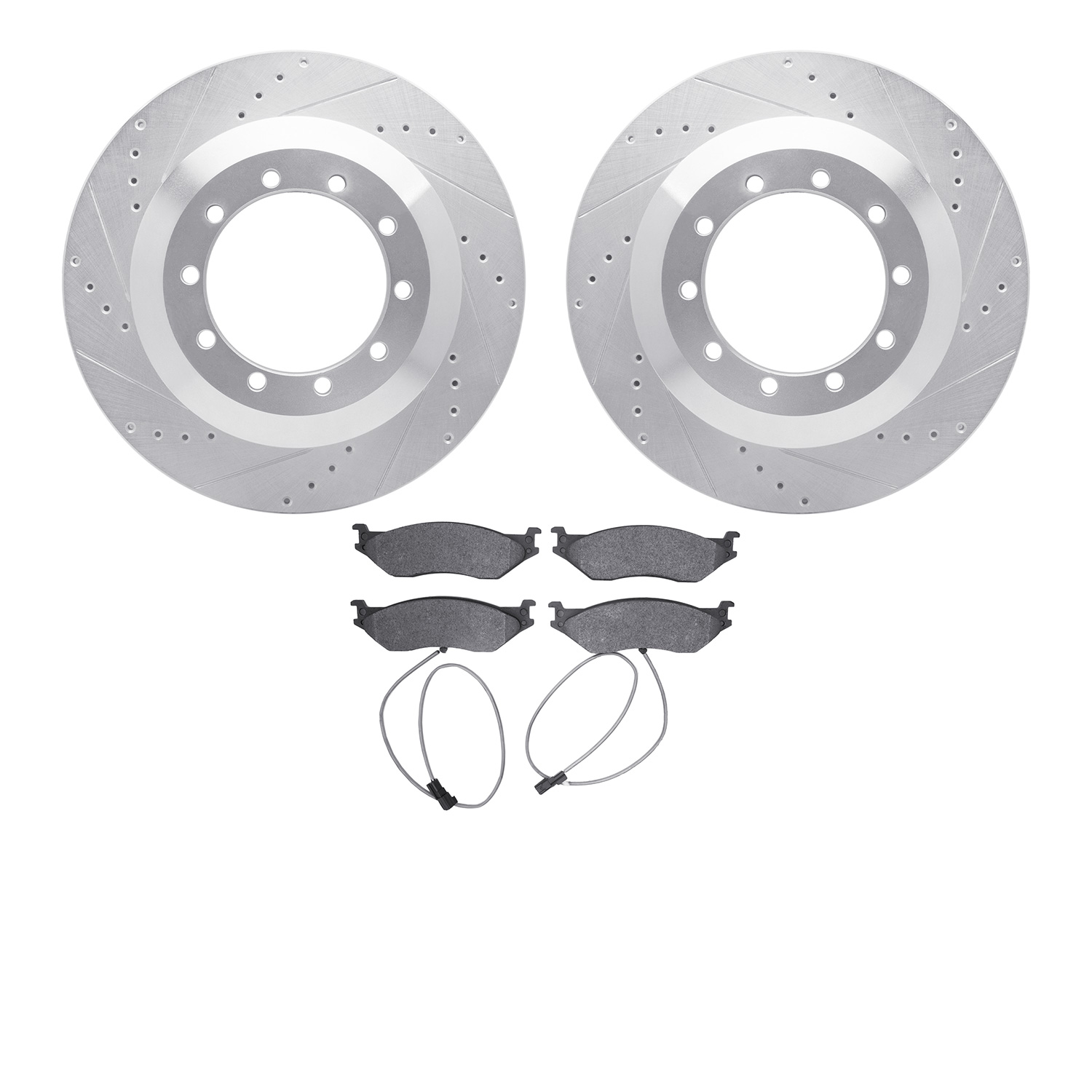 7502-99417 Drilled/Slotted Brake Rotors w/5000 Advanced Brake Pads Kit [Silver], 2017-2019 Ford/Lincoln/Mercury/Mazda, Position: