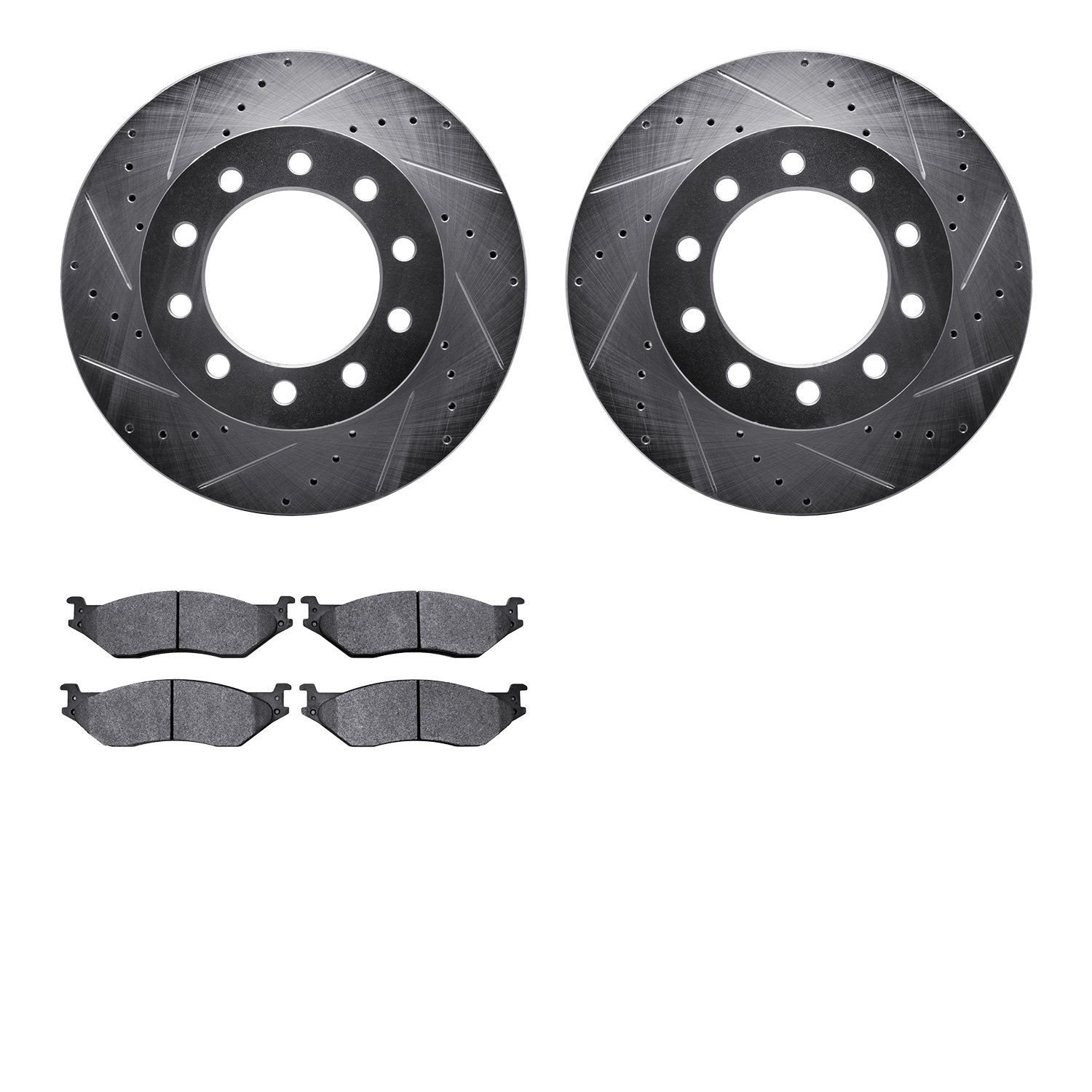 7502-99573 Drilled/Slotted Brake Rotors w/5000 Advanced Brake Pads Kit [Silver], 2005-2016 Ford/Lincoln/Mercury/Mazda, Position:
