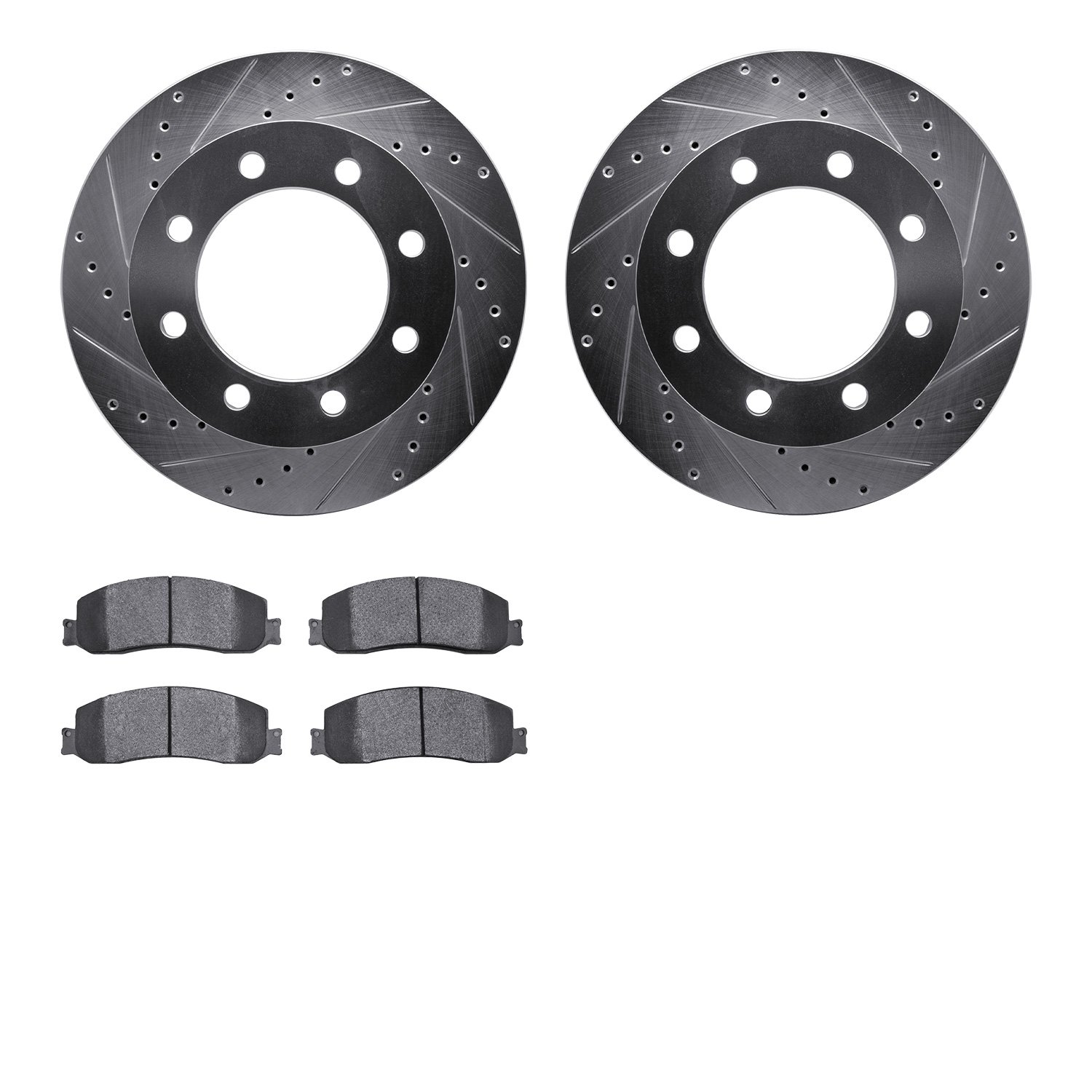 7502-99577 Drilled/Slotted Brake Rotors w/5000 Advanced Brake Pads Kit [Silver], 2010-2012 Ford/Lincoln/Mercury/Mazda, Position: