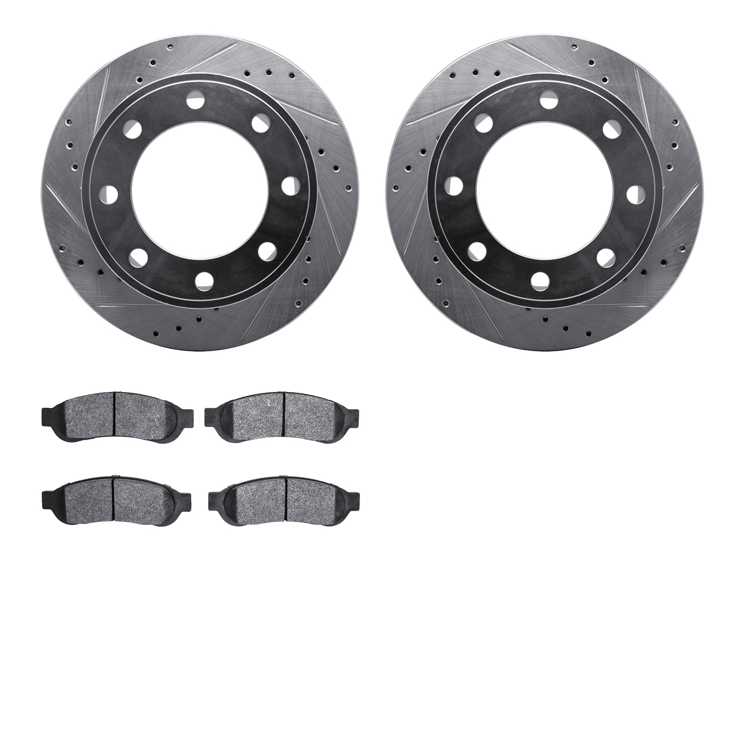 7502-99582 Drilled/Slotted Brake Rotors w/5000 Advanced Brake Pads Kit [Silver], 2006-2010 Ford/Lincoln/Mercury/Mazda, Position: