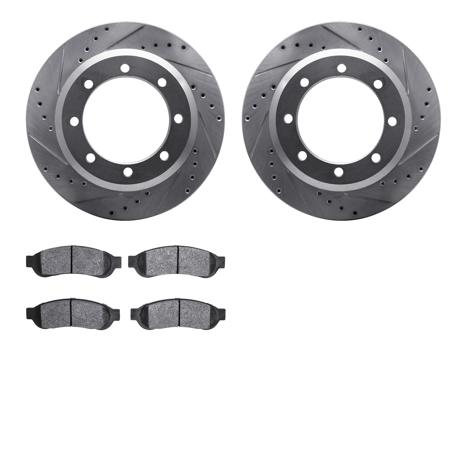 7502-99591 Drilled/Slotted Brake Rotors w/5000 Advanced Brake Pads Kit [Silver], 2005-2010 Ford/Lincoln/Mercury/Mazda, Position: