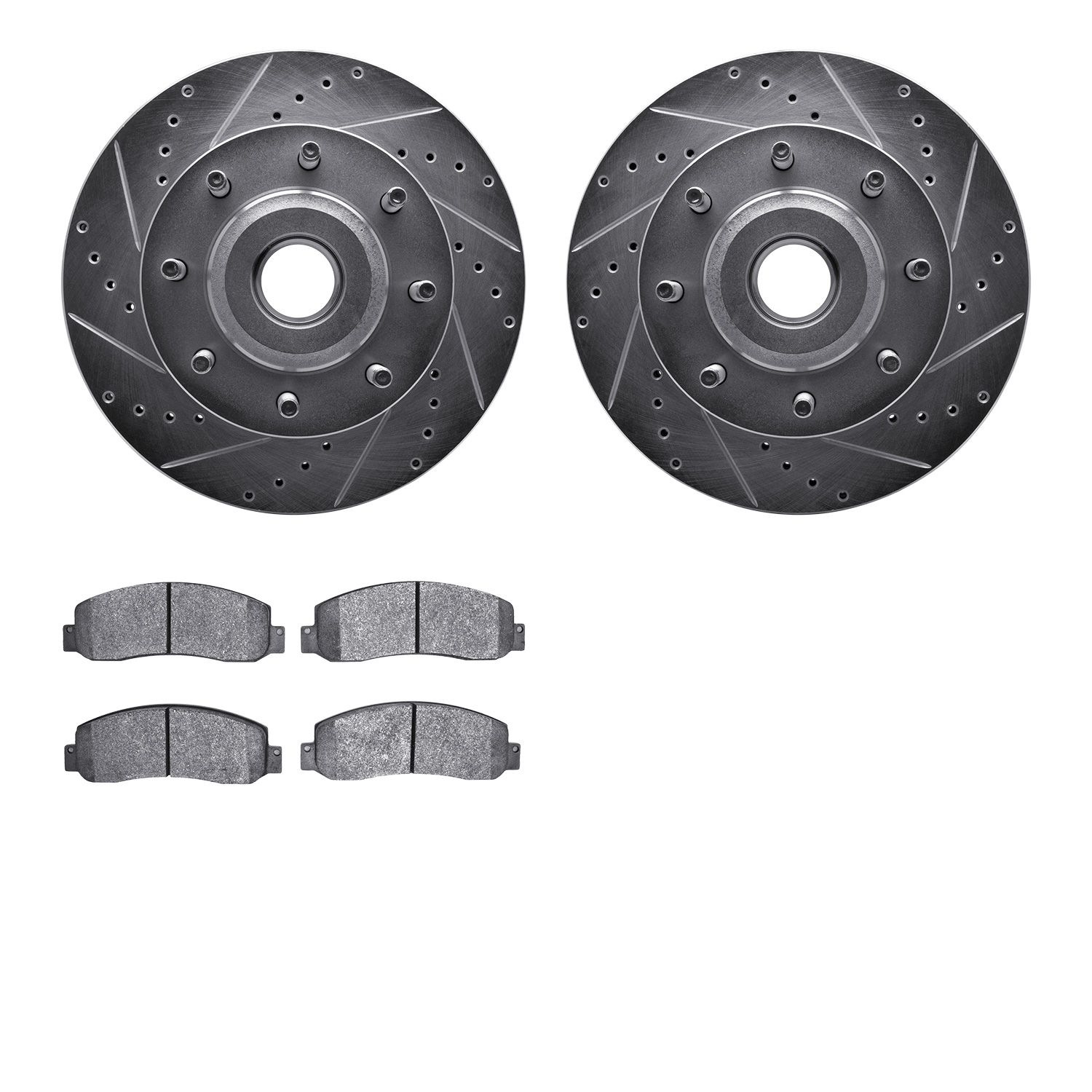 7502-99597 Drilled/Slotted Brake Rotors w/5000 Advanced Brake Pads Kit [Silver], 2005-2007 Ford/Lincoln/Mercury/Mazda, Position: