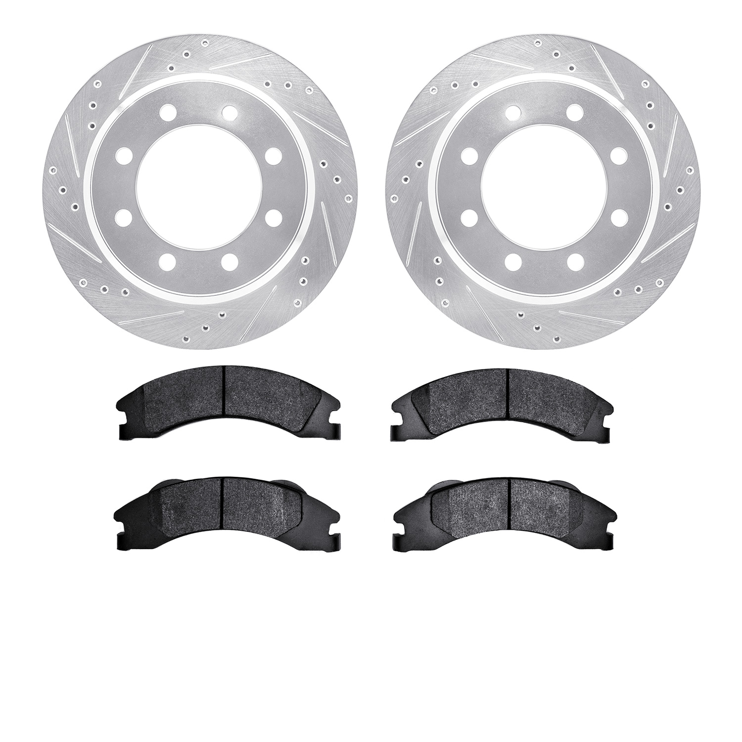 7502-99633 Drilled/Slotted Brake Rotors w/5000 Advanced Brake Pads Kit [Silver], Fits Select Ford/Lincoln/Mercury/Mazda, Positio