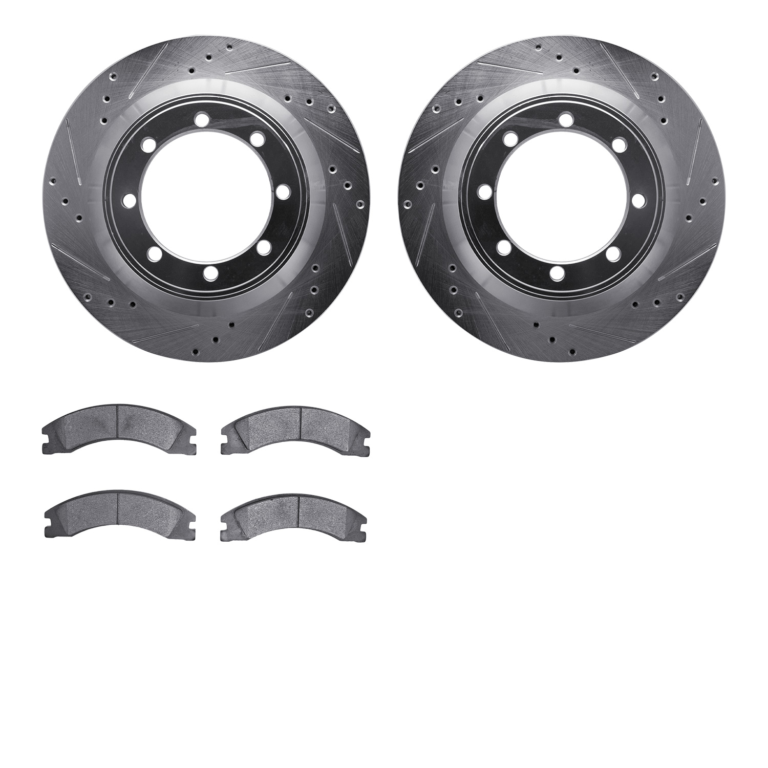 7502-99645 Drilled/Slotted Brake Rotors w/5000 Advanced Brake Pads Kit [Silver], Fits Select Ford/Lincoln/Mercury/Mazda, Positio