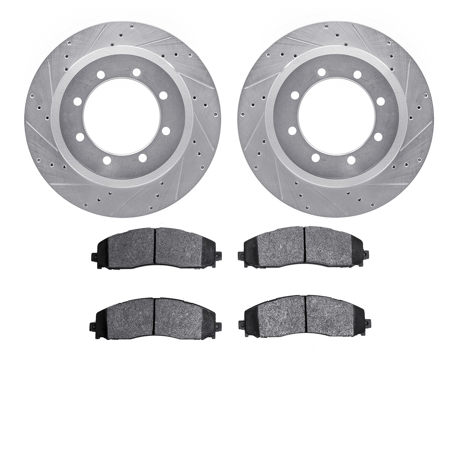 7502-99681 Drilled/Slotted Brake Rotors w/5000 Advanced Brake Pads Kit [Silver], Fits Select Ford/Lincoln/Mercury/Mazda, Positio