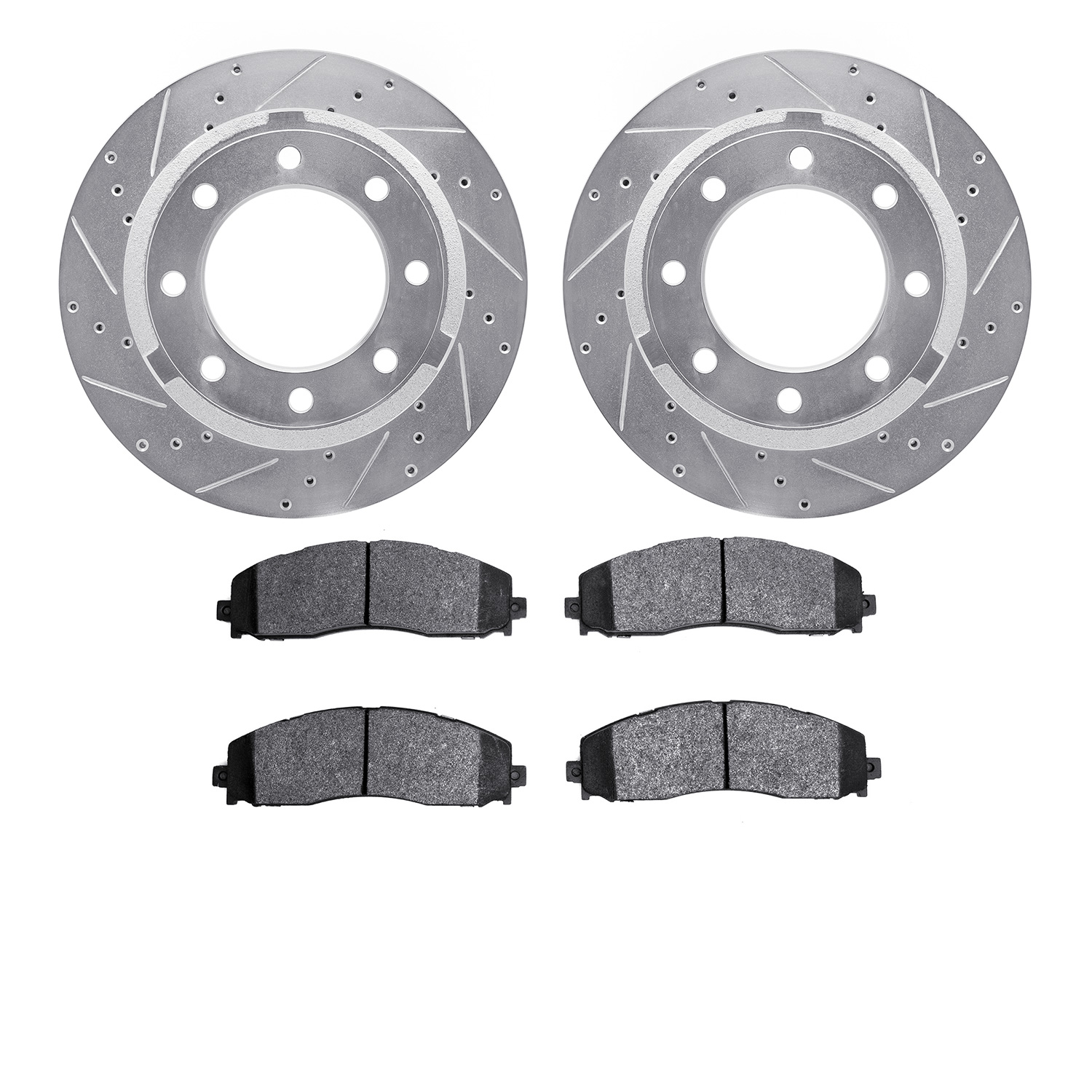 7502-99687 Drilled/Slotted Brake Rotors w/5000 Advanced Brake Pads Kit [Silver], Fits Select Ford/Lincoln/Mercury/Mazda, Positio