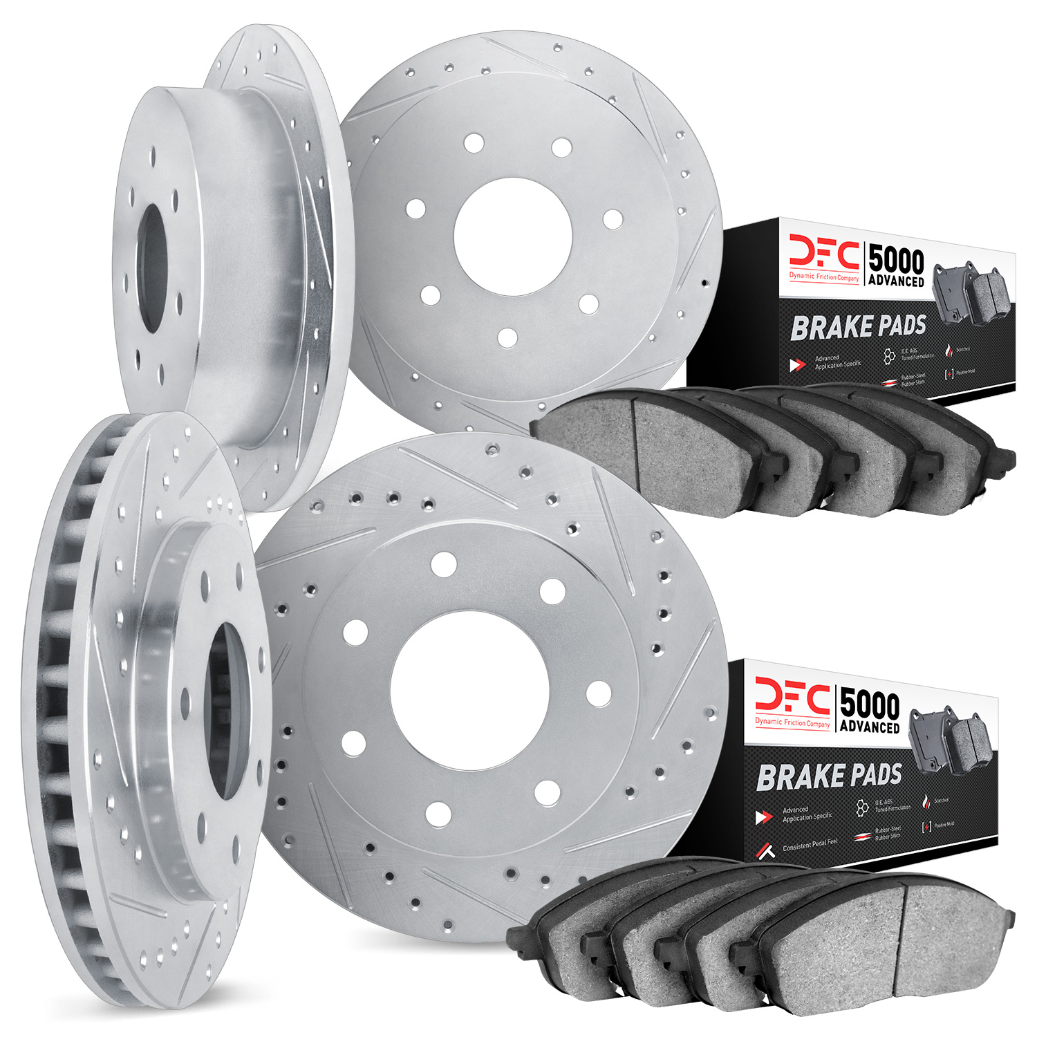 7504-54323 Drilled/Slotted Brake Rotors w/5000 Advanced Brake Pads Kit [Silver], 1997-2004 Ford/Lincoln/Mercury/Mazda, Position: