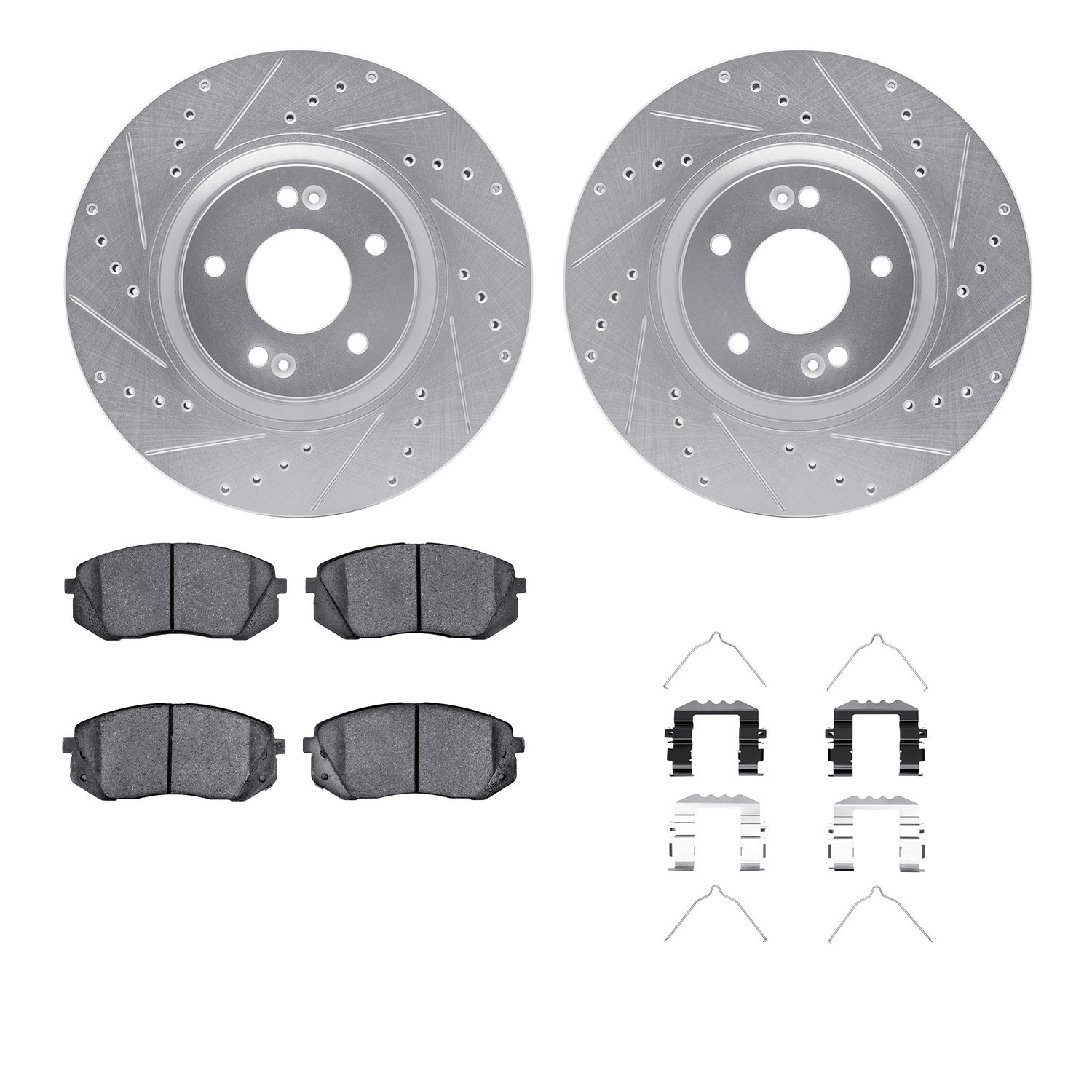 7512-03003 Drilled/Slotted Brake Rotors w/5000 Advanced Brake Pads Kit & Hardware [Silver], 2015-2015 Kia/Hyundai/Genesis, Posit
