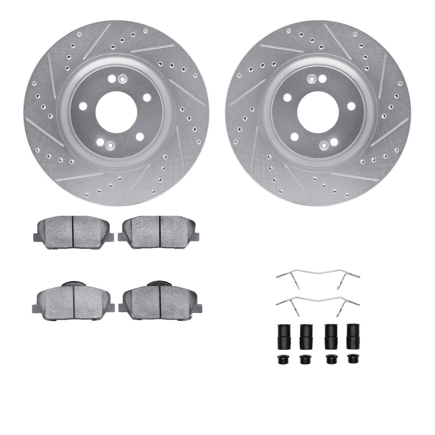 7512-03004 Drilled/Slotted Brake Rotors w/5000 Advanced Brake Pads Kit & Hardware [Silver], 2011-2015 Kia/Hyundai/Genesis, Posit