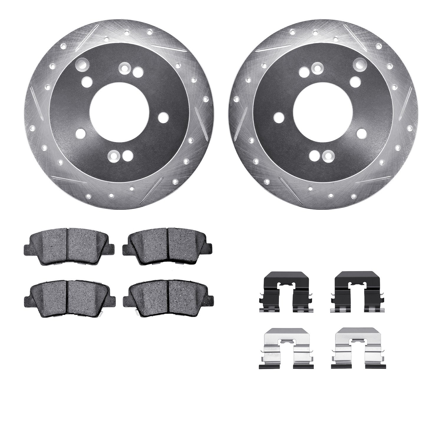 7512-03016 Drilled/Slotted Brake Rotors w/5000 Advanced Brake Pads Kit & Hardware [Silver], 2008-2010 Kia/Hyundai/Genesis, Posit