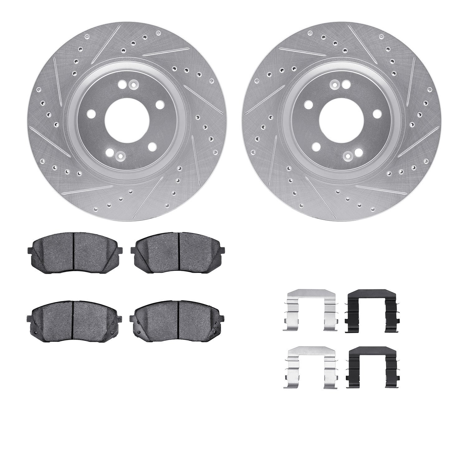 7512-03044 Drilled/Slotted Brake Rotors w/5000 Advanced Brake Pads Kit & Hardware [Silver], 2014-2017 Kia/Hyundai/Genesis, Posit