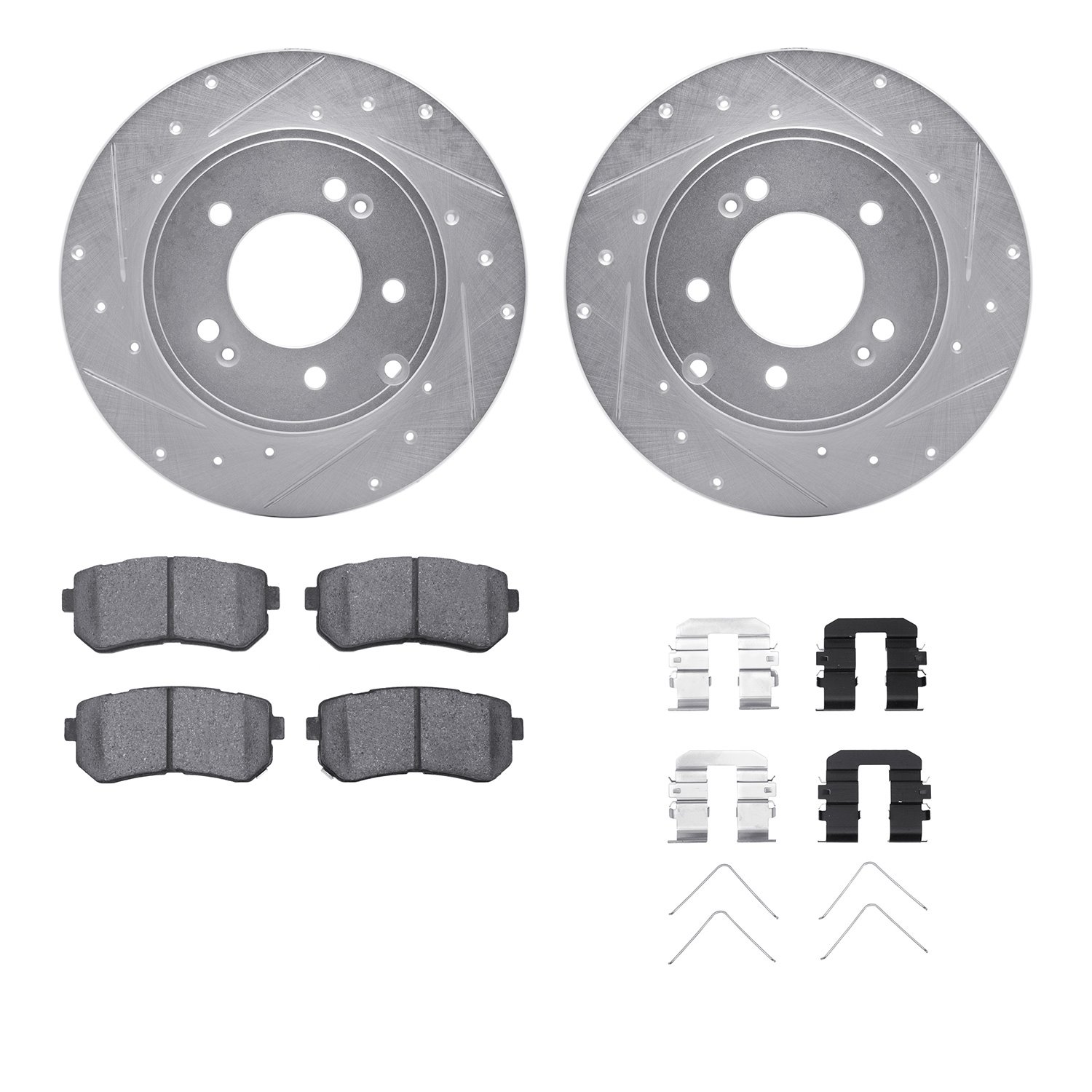 7512-03052 Drilled/Slotted Brake Rotors w/5000 Advanced Brake Pads Kit & Hardware [Silver], 2016-2020 Kia/Hyundai/Genesis, Posit