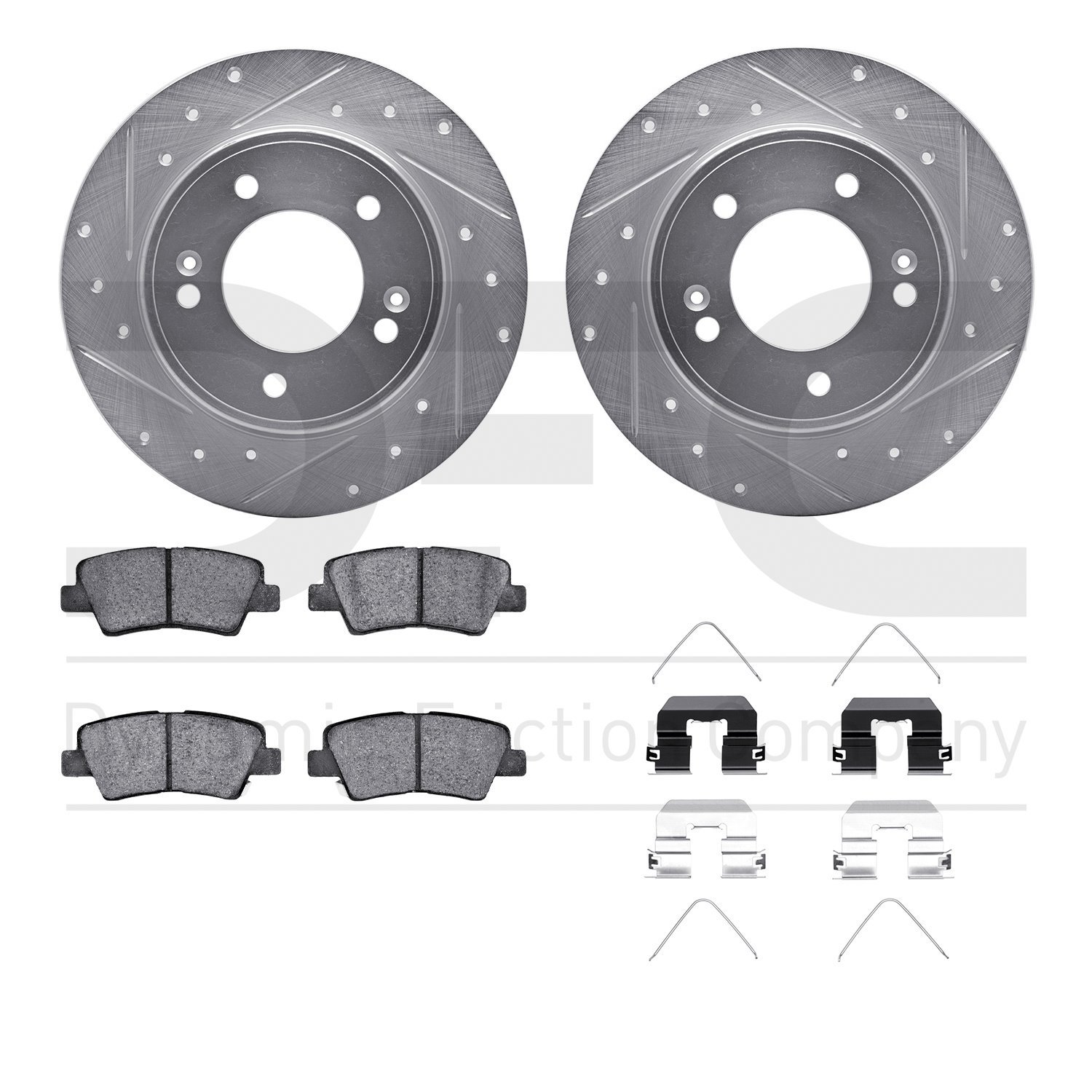7512-03071 Drilled/Slotted Brake Rotors w/5000 Advanced Brake Pads Kit & Hardware [Silver], Fits Select Kia/Hyundai/Genesis, Pos